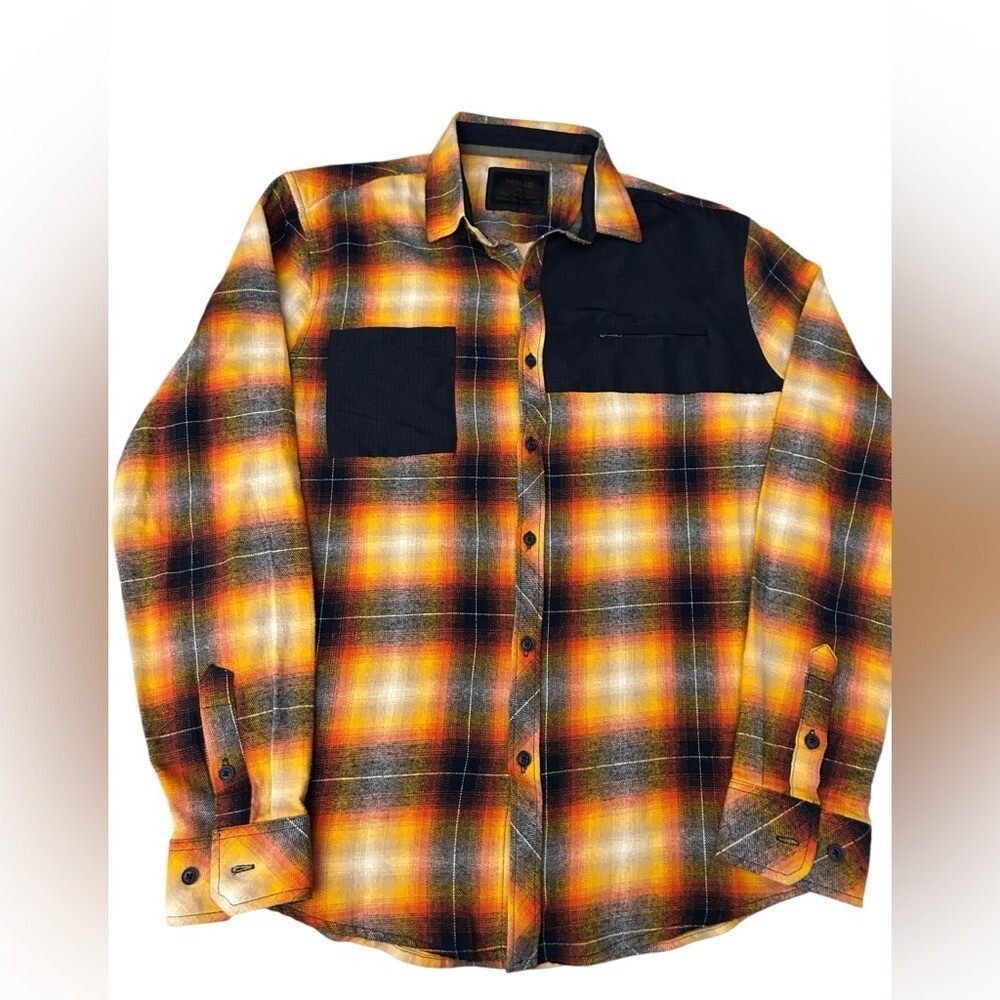 NOMAD Plaid Flannel Button Down Shirt Men's Med Orange Navy Gray