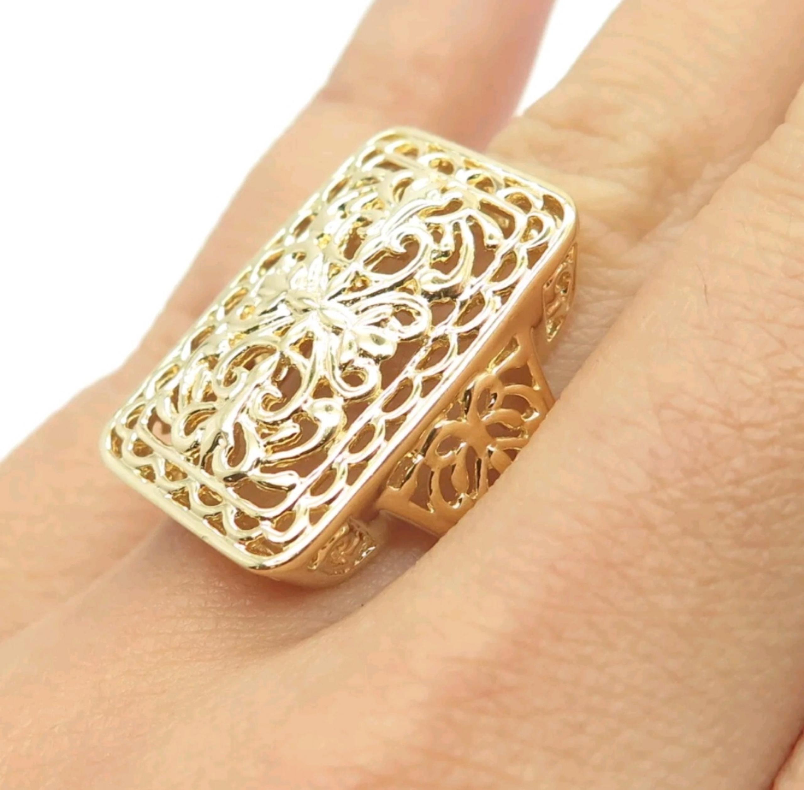 ROSS SIMONS 925 Sterling Silver Gold Plated Swirl Heart Statement Ring Size 9