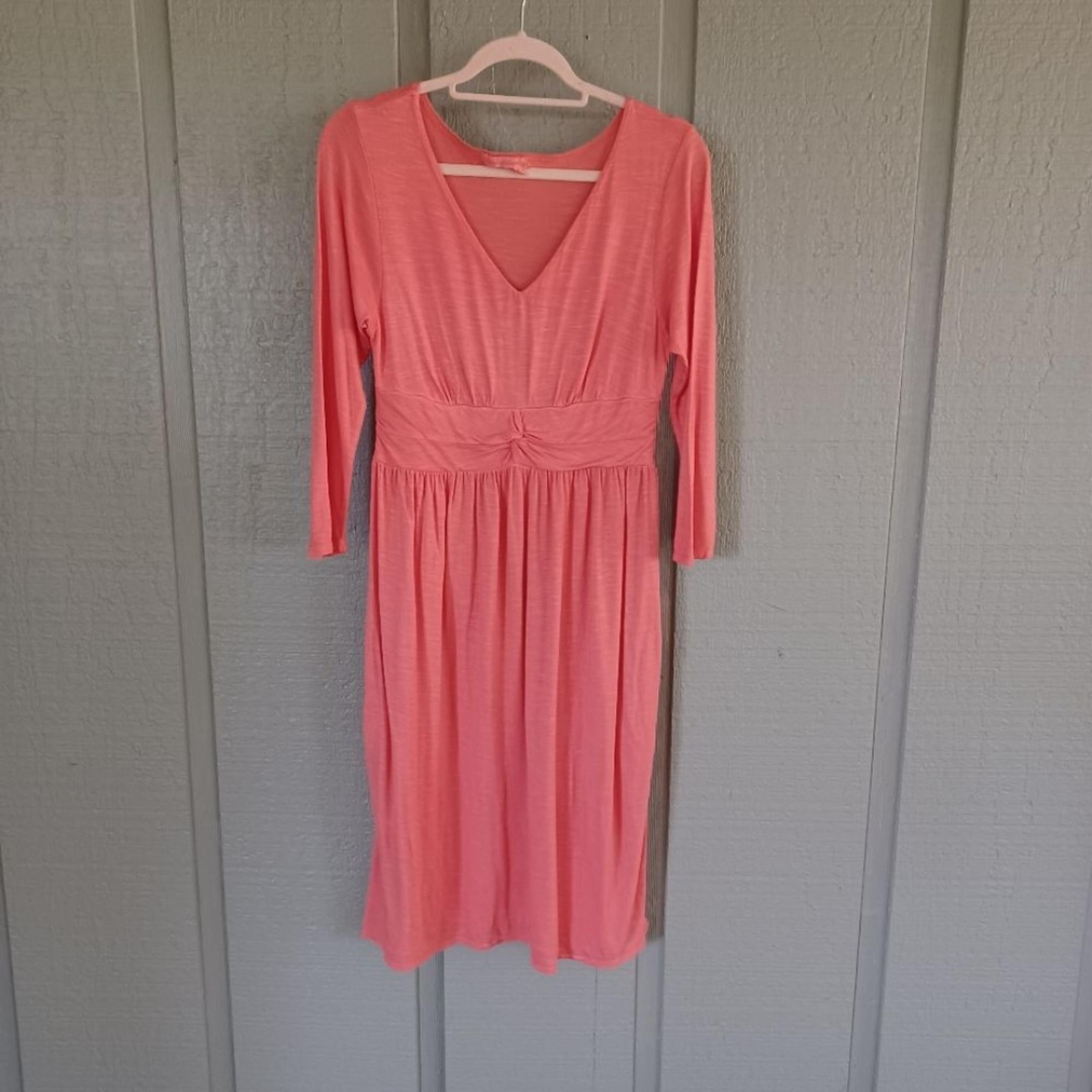 Fresh Produce Women V Neck Midi Dress Size S Preppy Pocket 3/4 Sleeve