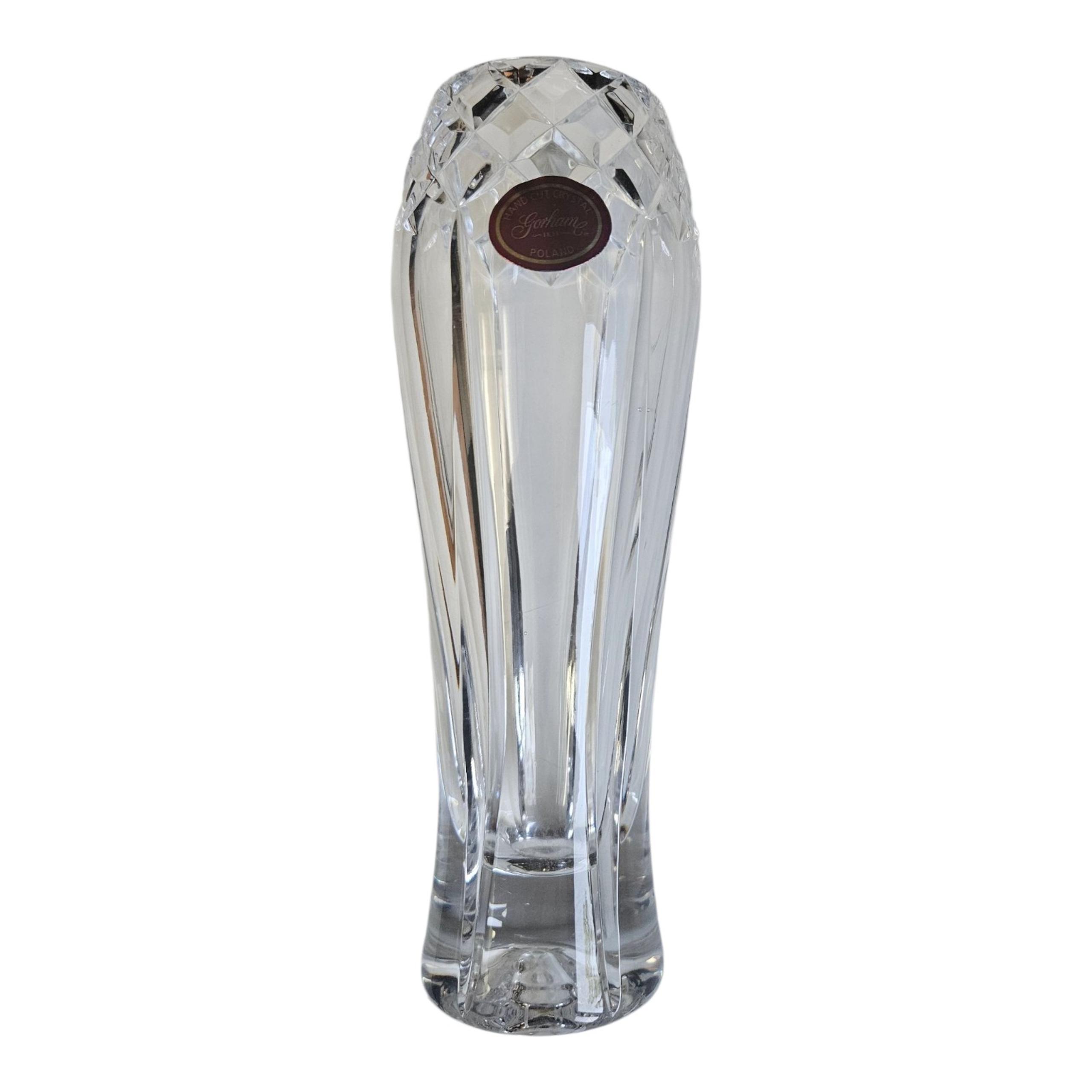 Vintage Gorham Hand Cut Crystal Vase With Tag 7 1/4"   Poland