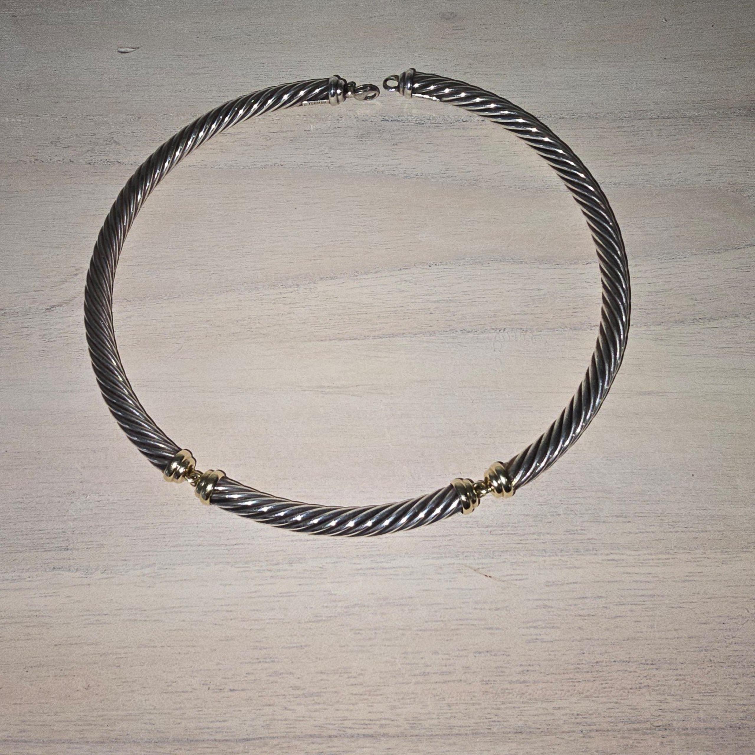 David Yurman sterling silver, 14K yellow gold Thoroughbred cable choker