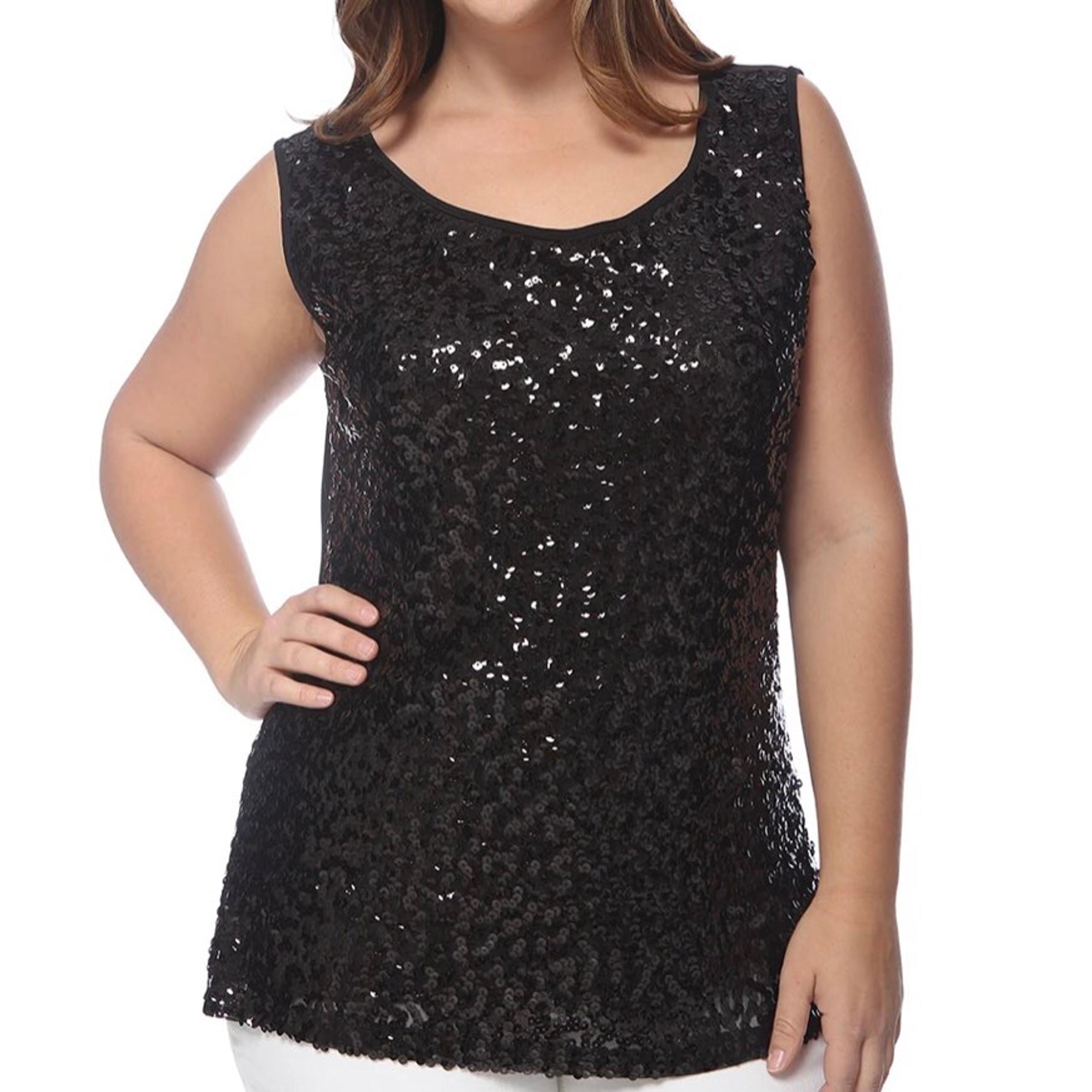 Notations black onyx sequined tank top