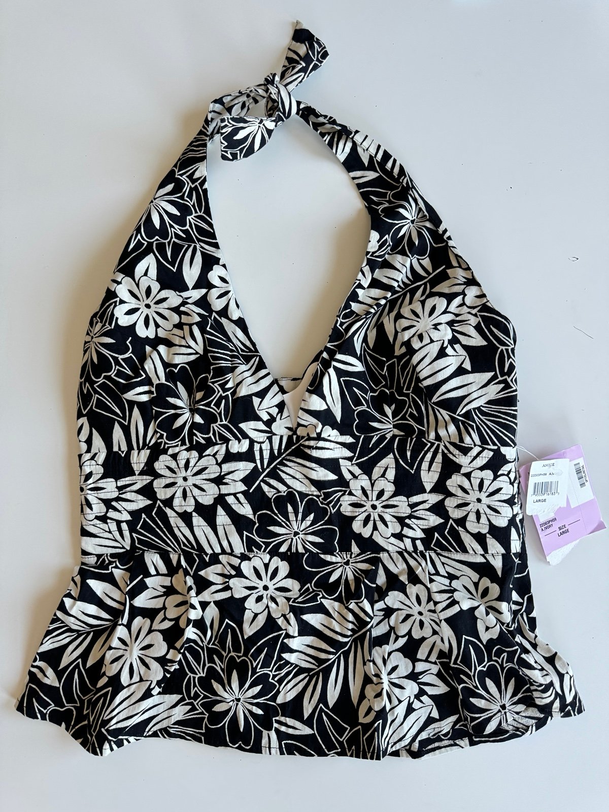 Angie Black Floral Halter Top Size L