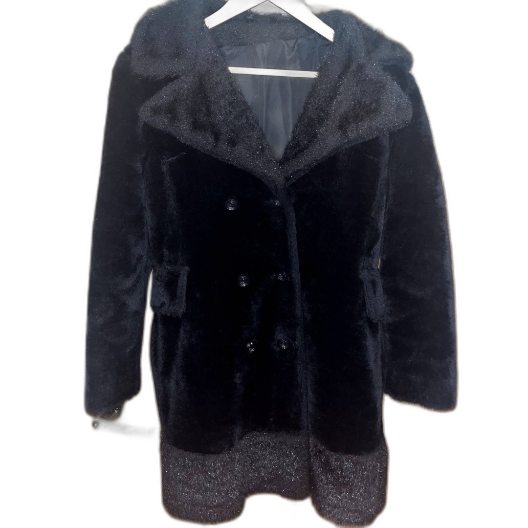 Vintage Black Fur Overcoat Peacoat Union Made in USA Retro Grunge Academia small