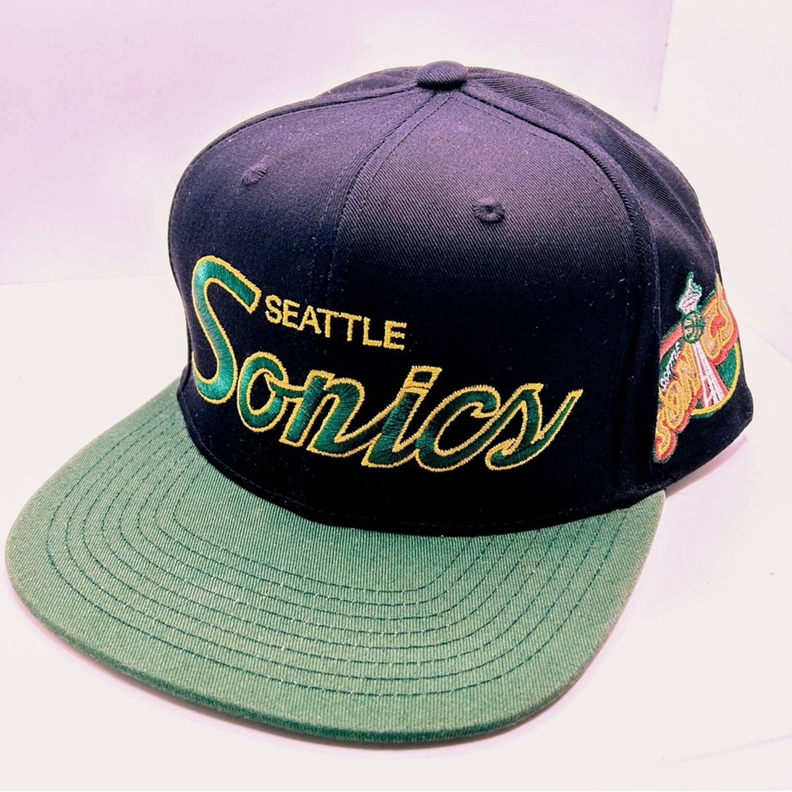 RARE Mitchell & Ness Green Seattle Sonics Black Green Cap Hat Adjustable Size