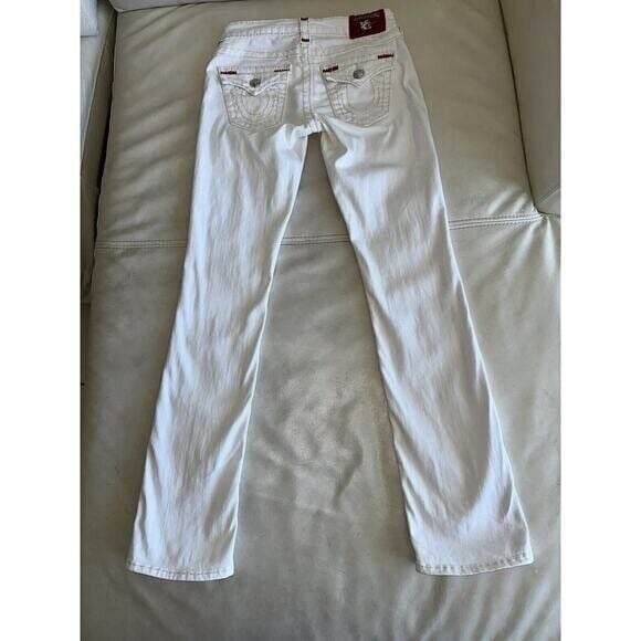 TRUE RELIGION GIRLS BILLY SUPER T WHITE W RED STITCH JEANS TR SZ 26 (2) SM RARE