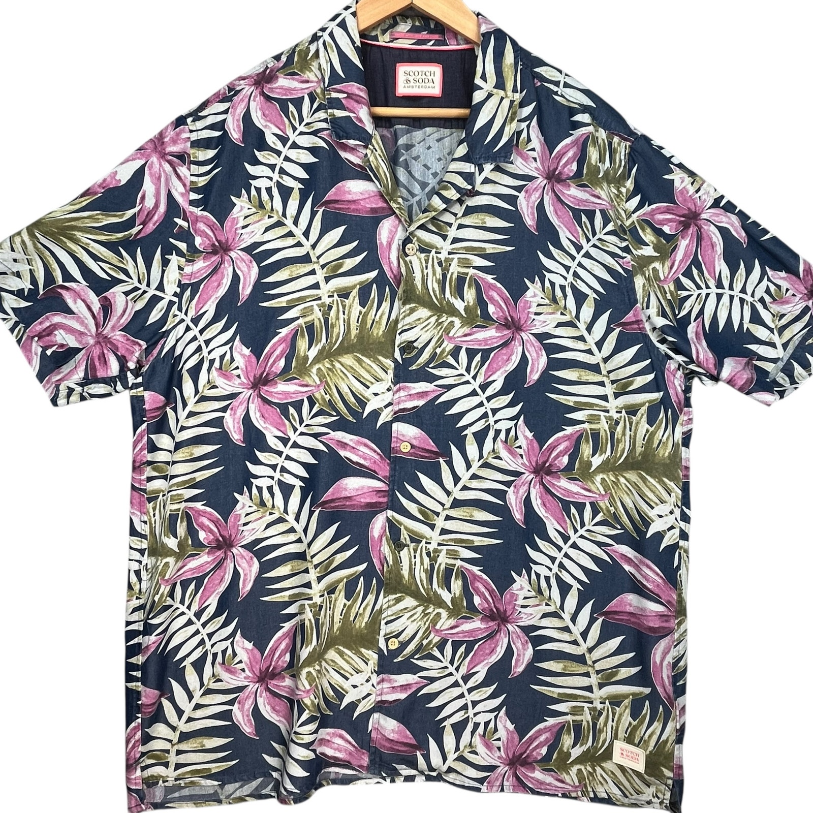 Scotch & Soda Men’s Tropical Floral Button Up Summer Vacation Camp Shirt XXL