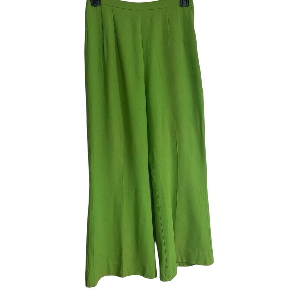 70's Mod Disco Wide Leg Flared Pants Poly Bright Green Hi-Waist Handmade Vtg