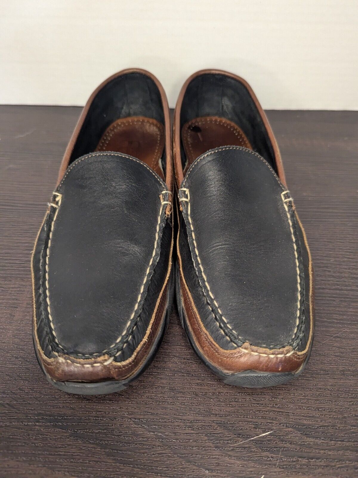 AE Allen Edmonds Boulder Slip on Boat Shoe Mens 10.5 M 2-Tone Black Brown casual
