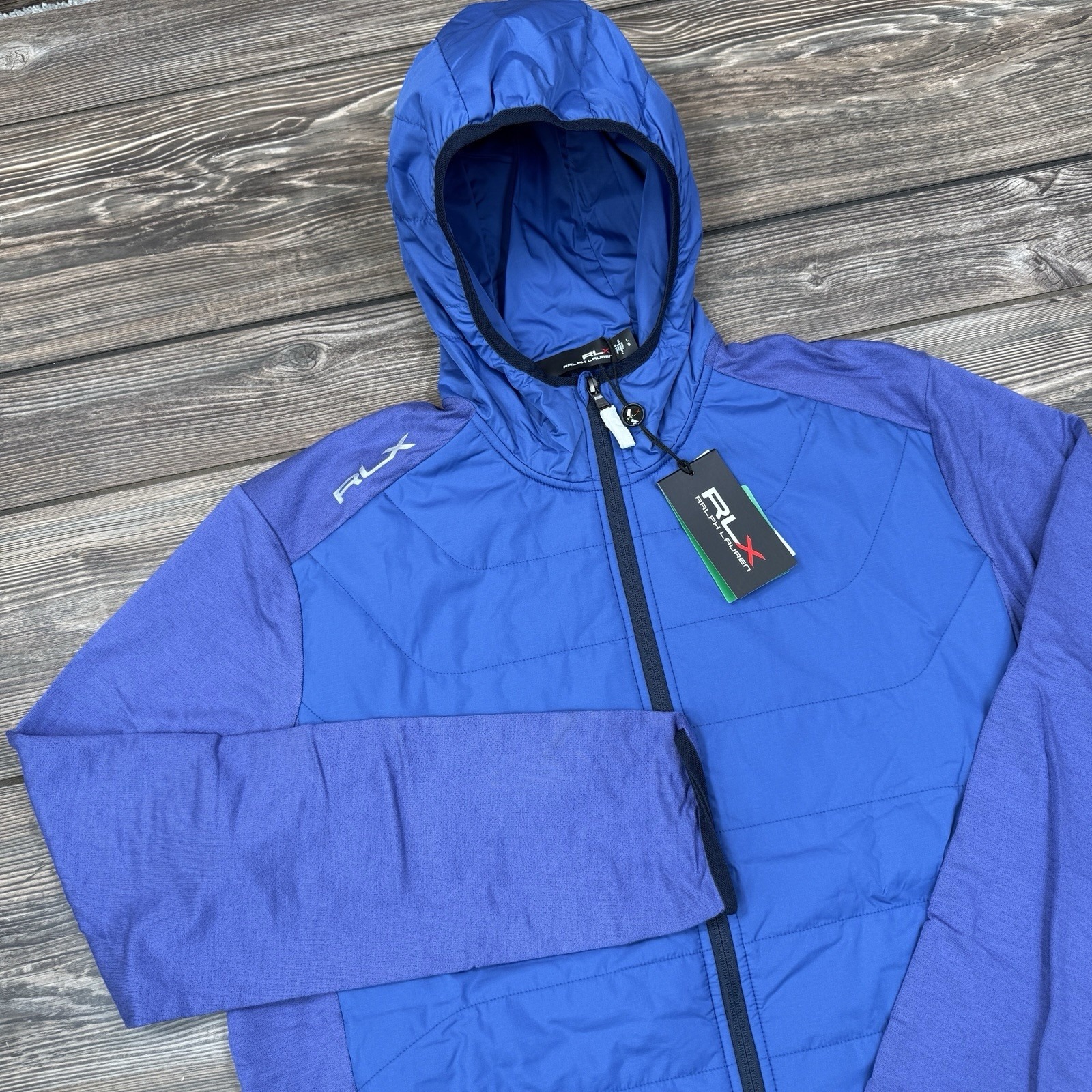 RLX Ralph Lauren Mens Polo Golf Hybrid Full-Zip Hoodie Blue Size XL NEW $268