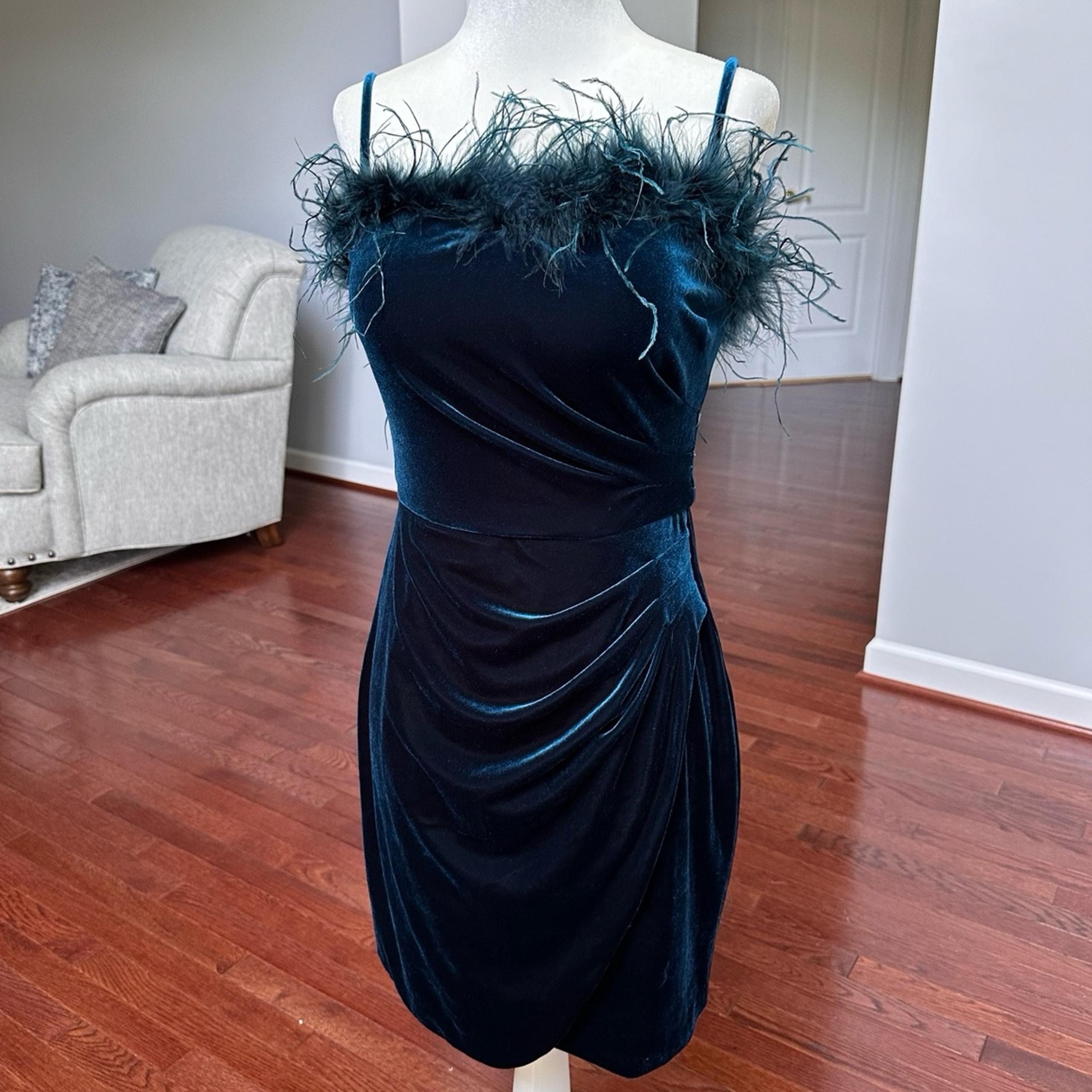 Vintage Y2K Cocktail Blue Velour Mini Dress Sexy Feminine Cache Zara Anthro