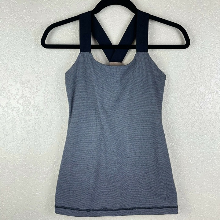 Lululemon Top Womens Size 4 Inner Awareness Tank Striped Athletic Workout Black