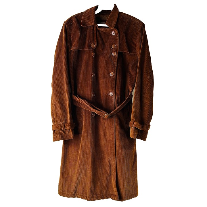 VTG Y2K Womens Small Wide Whale Corduroy Belted Trench Coat Grunge