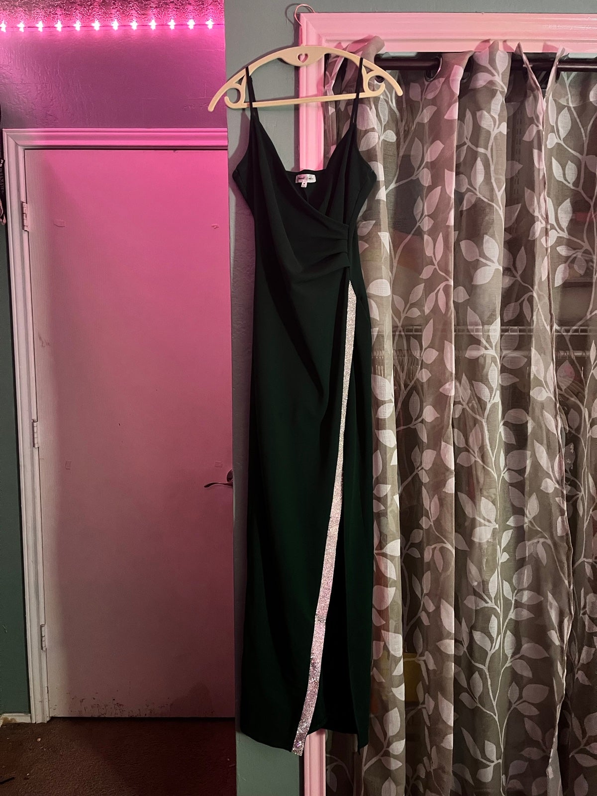 Emerald Green Prom Dress with Rhinestone Slit