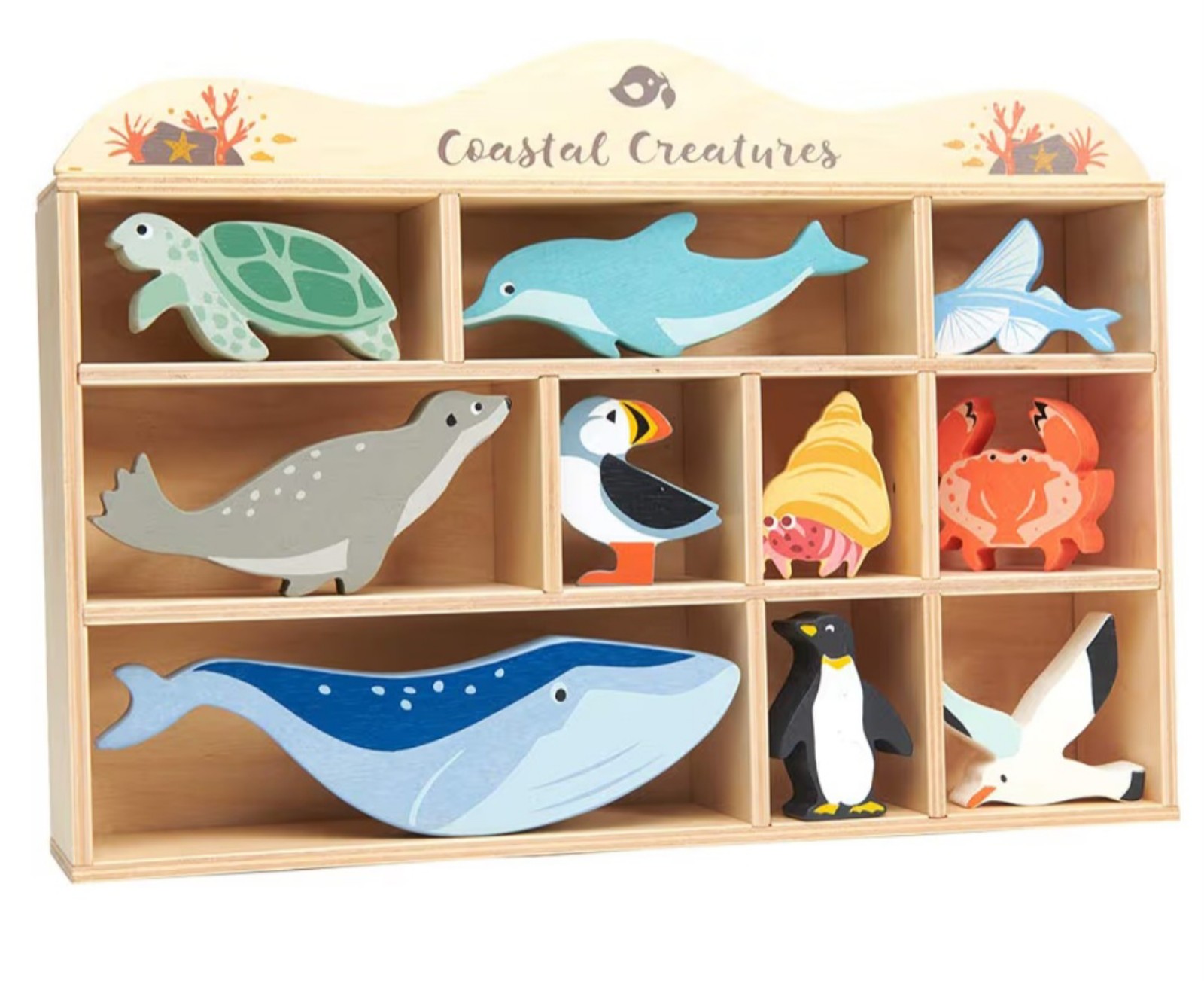 NWOT Ocean Creatures Toy Set in a Wooden Display Box