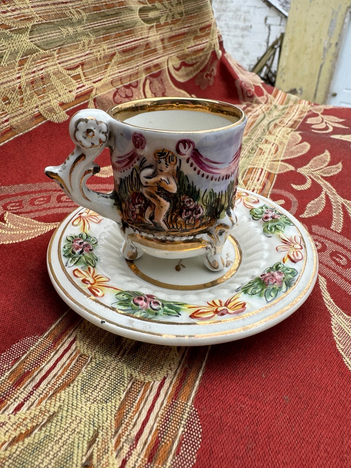 Vintage Capodimonte Italy Cherub Espresso Cup w/Saucer Set