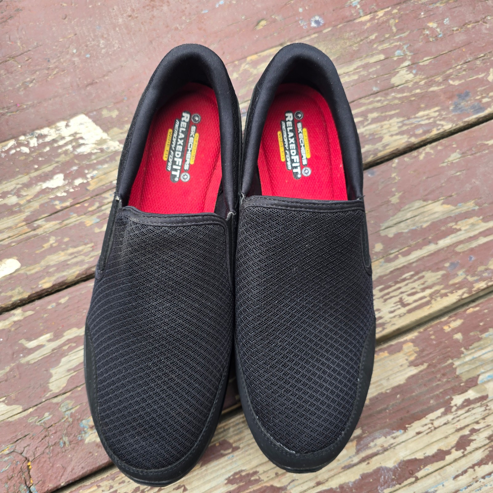 Skechers Men's Wide Fit Slip Resistant Black Slip-On Shoes Sz 11