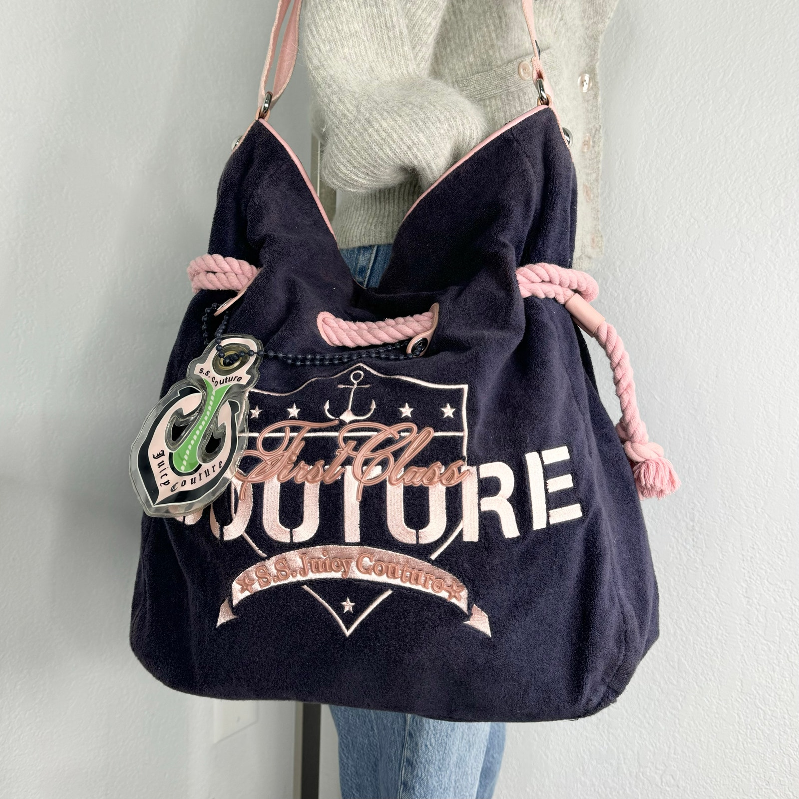 SS Juice Couture First Class Tote Bag Large Purse Terry Class Navy Pink
