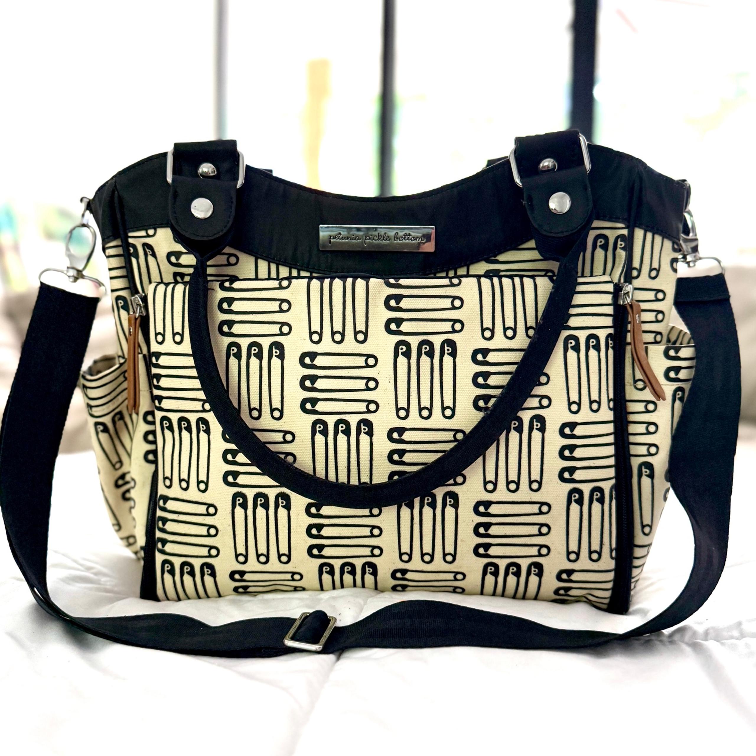 Petunia Pickle Bottom City Carryall Diaper Bag – Safety Pin Print – Black/Cream