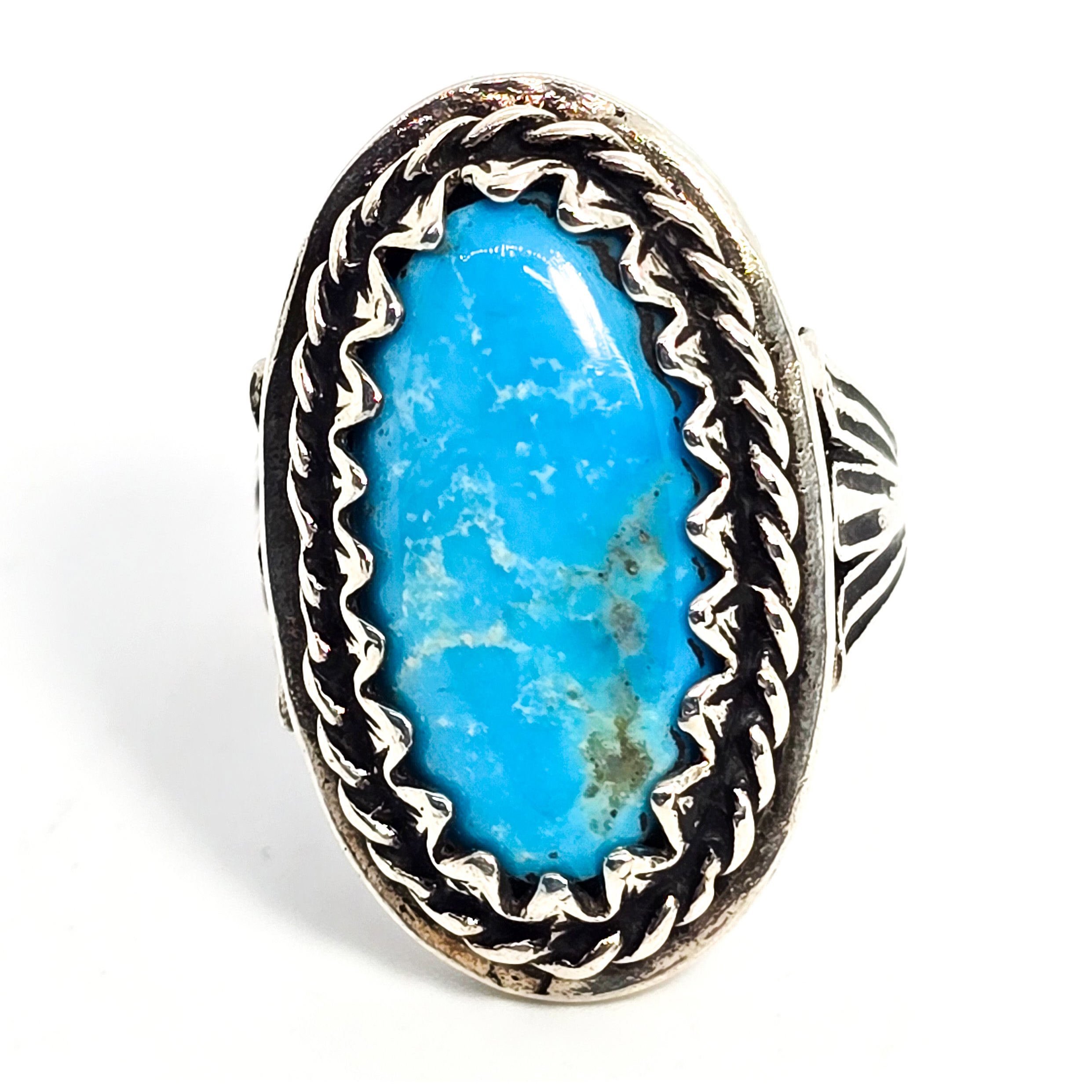 Turquoise vintage Native American split shank sawtooth sterling silver ring siz