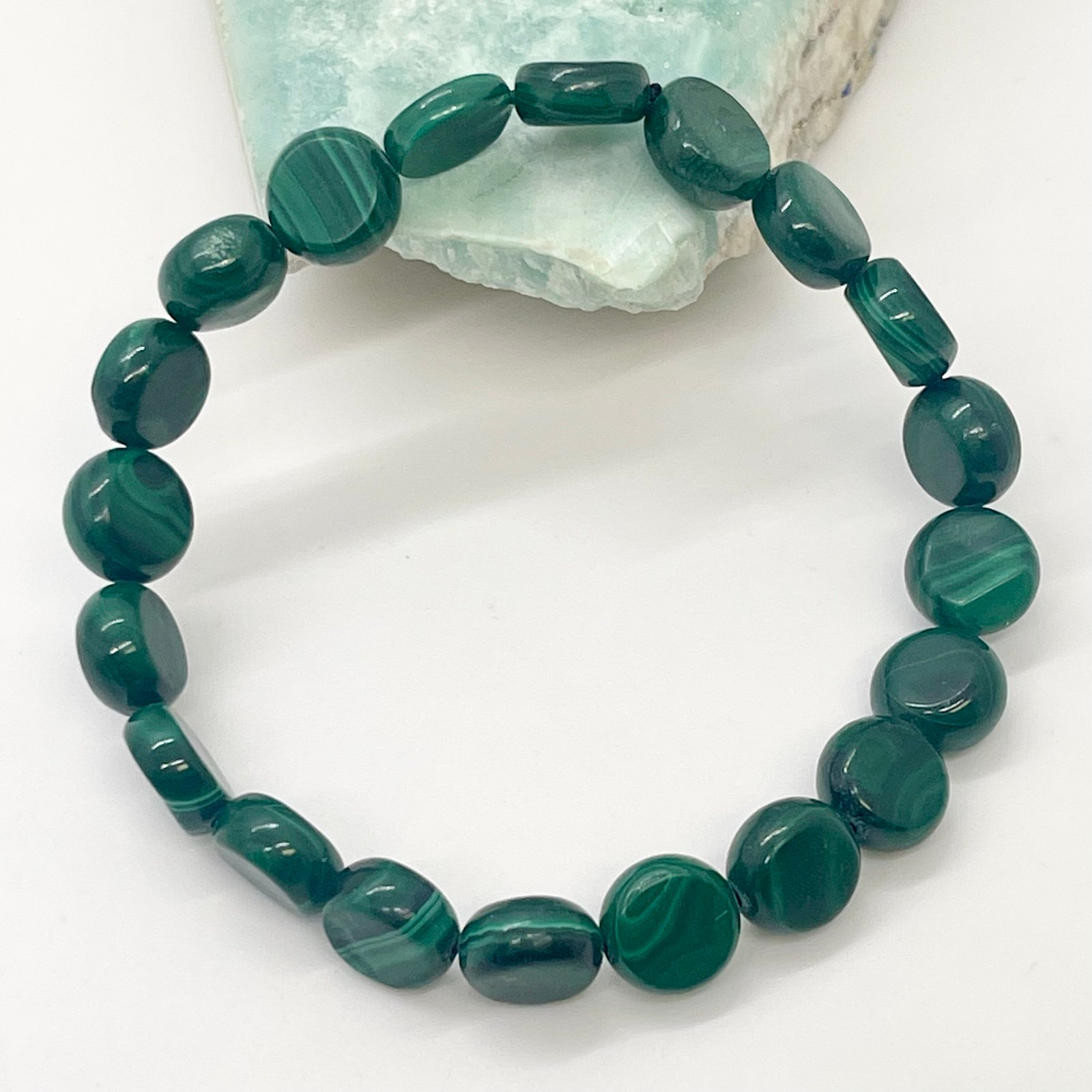Genuine Malachite Gemtone Coin Bead Bracelet