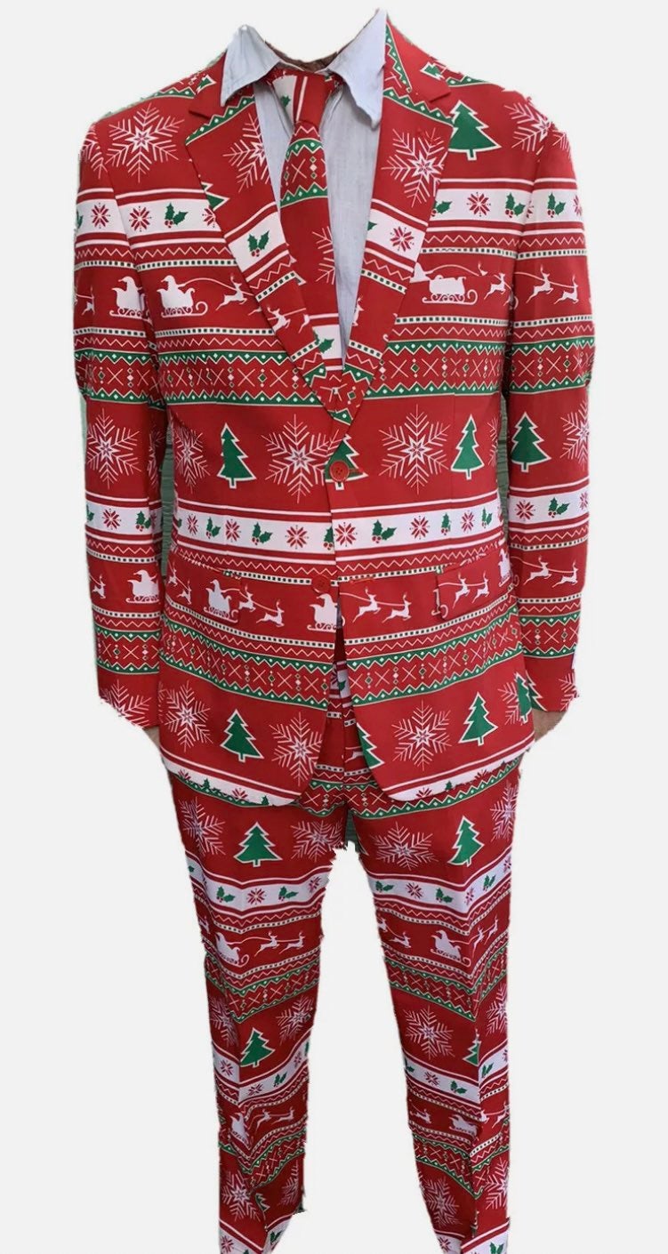 OPPOSUITS NWOT Winter Wonderland Red White Suit Tie Christmas EU 50/54 US 40/44
