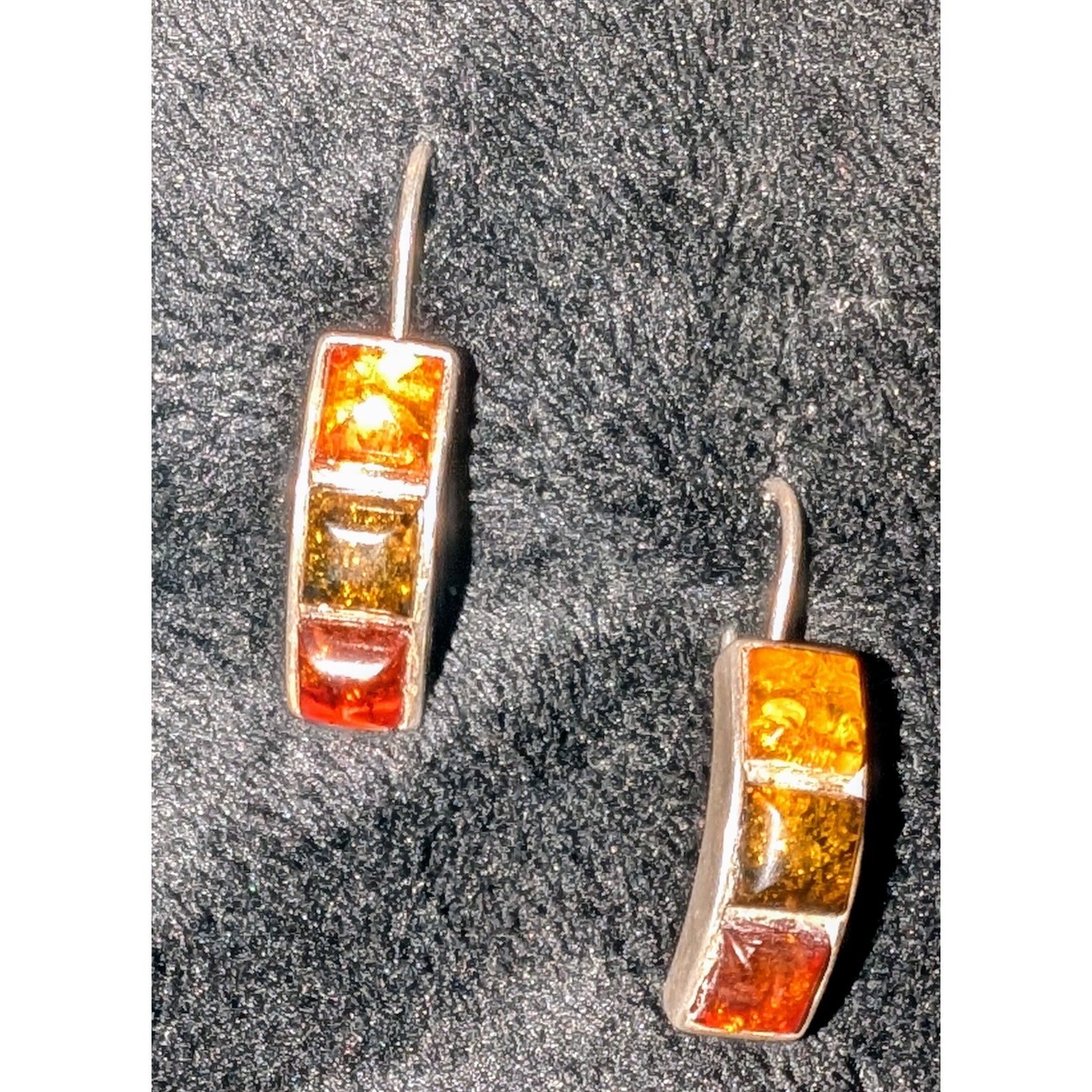 Vintage 925 Sterling Silver Multicolor Amber Drop Hook Back Earrings 1.25 inches