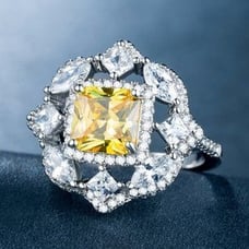 NEW 925 Silver Cushion Citrine Diamond Halo Ring