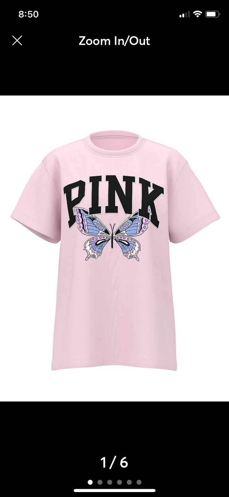 VS PINK Campus Tee Shirt Limited Edition Pink Tulip Butterfly Sz L