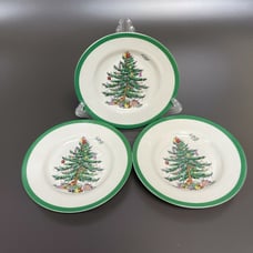 Spode Christmas Tree Bread & Butter Plates Green Band Lot of 3 - Retail 26 each