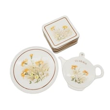 Vtg St. Michael Floral Tea Time Melamine Pot Trivet Teabag Plate & 10 Coasters