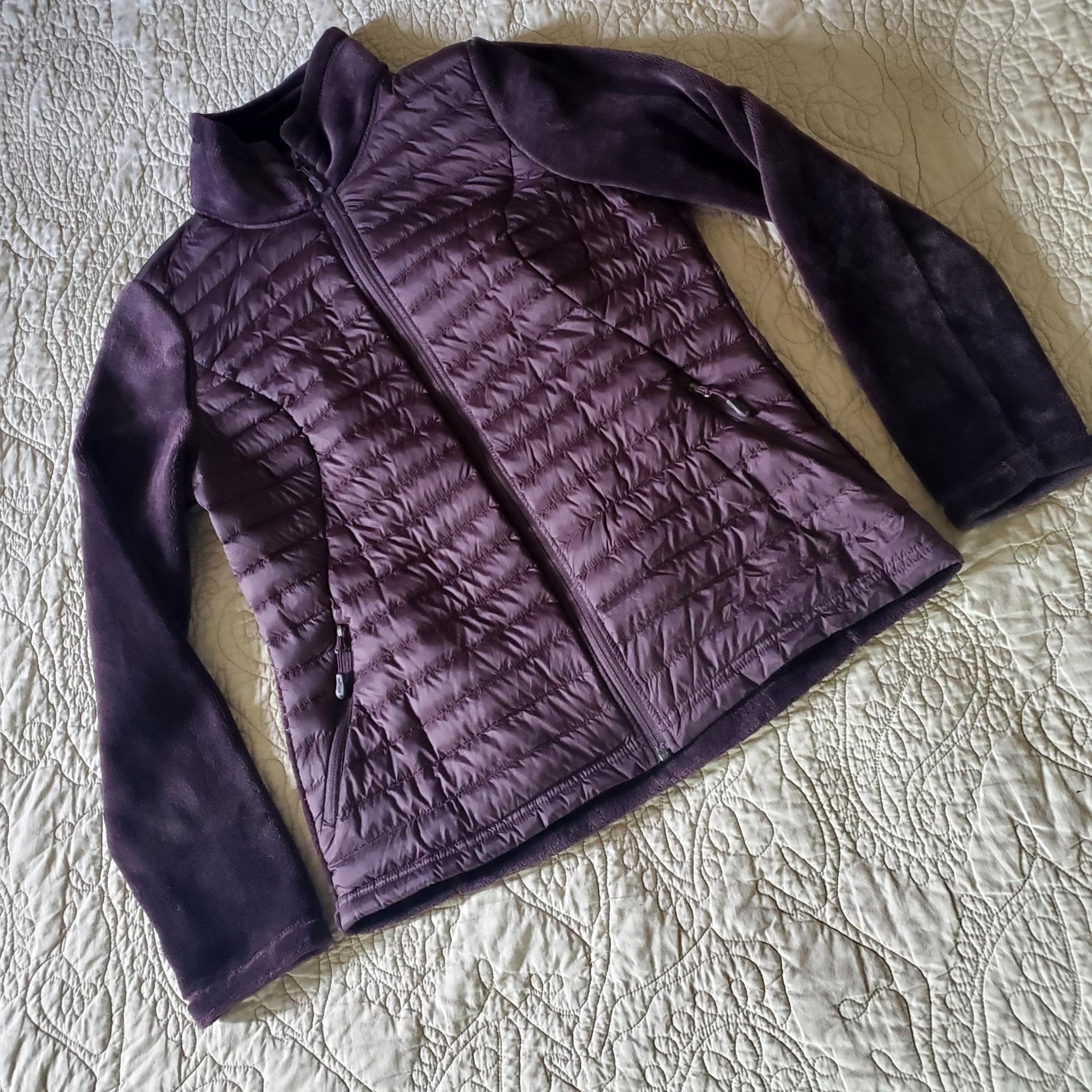 32 Degrees Womens Quilted and Fleece Mixed Media Puffer Jacket SM Deep Burgundy