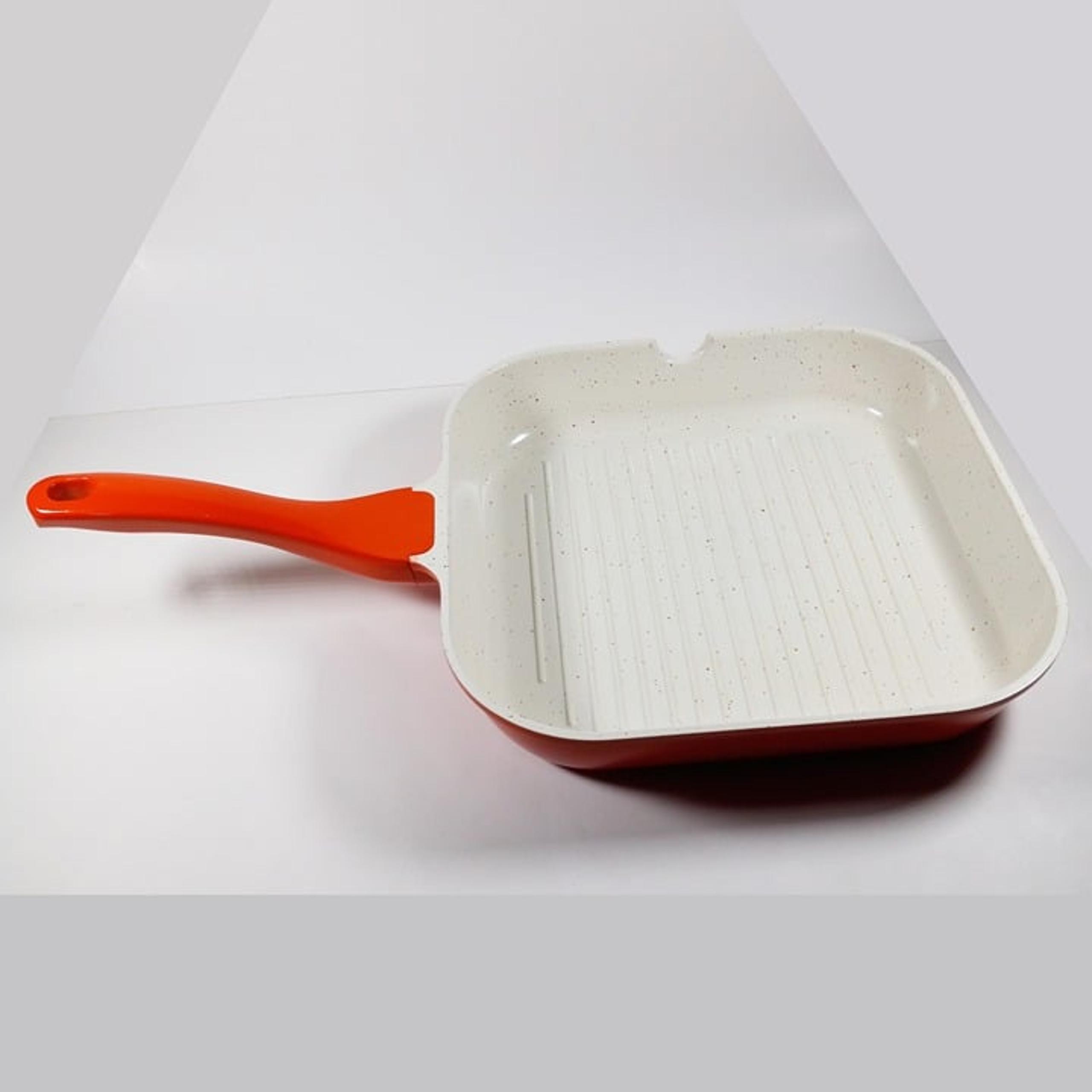Florina Griddle Orange 10" Square Ribbed Skillet Fat Drain Breakfast Bacon