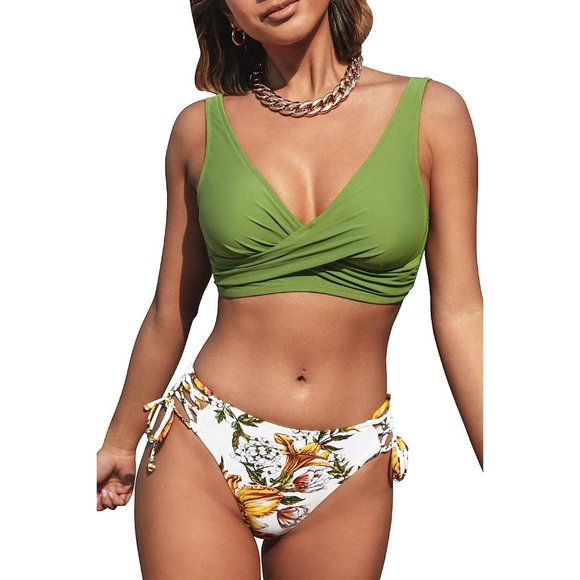 Women's Bikini Swimsuit Front Cross Lace Up Two Piece Bathing Suit Size Large