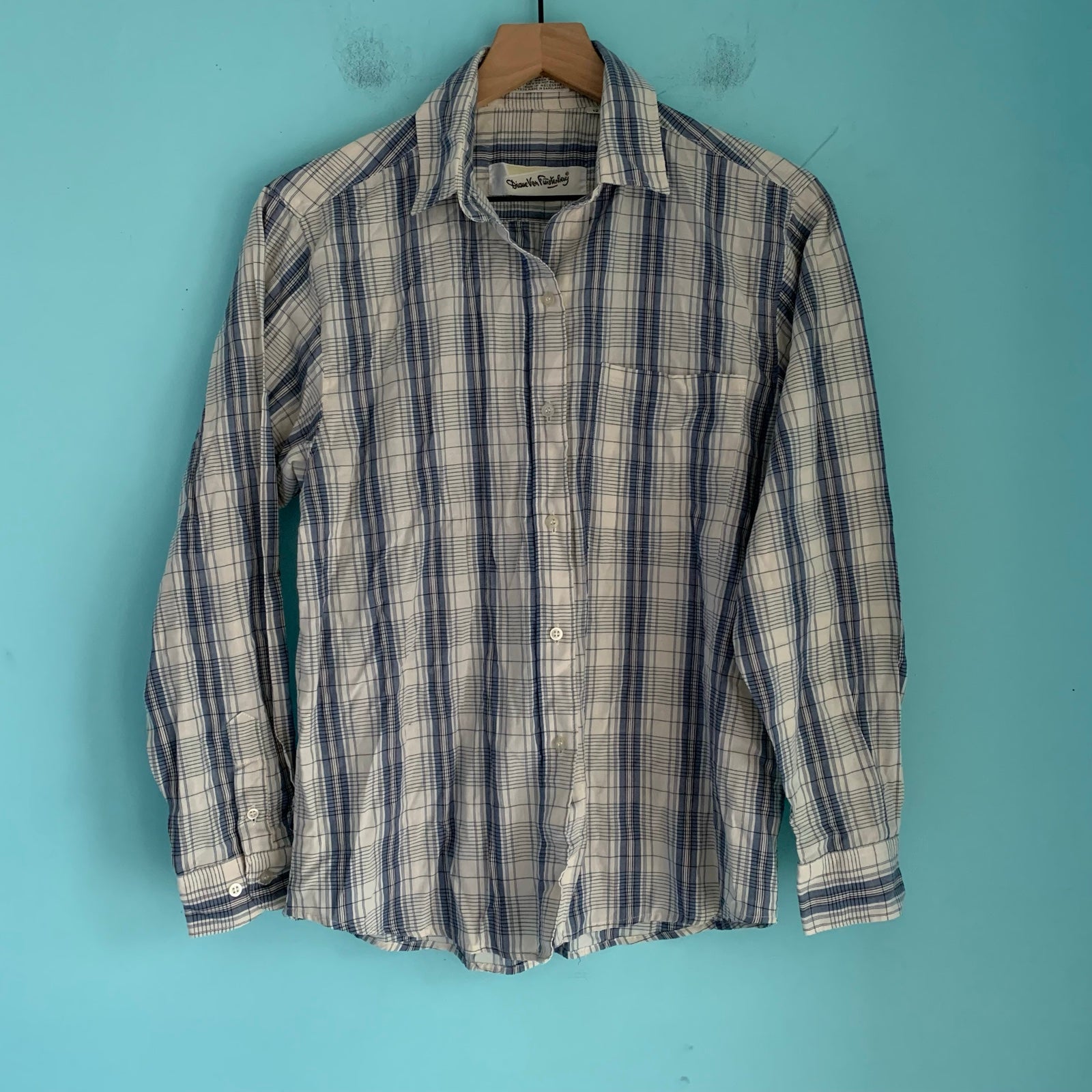 Diane Von Furstenberg Vintage Plaid Long Sleeve Preppy Button Down Shirt 12 Rare