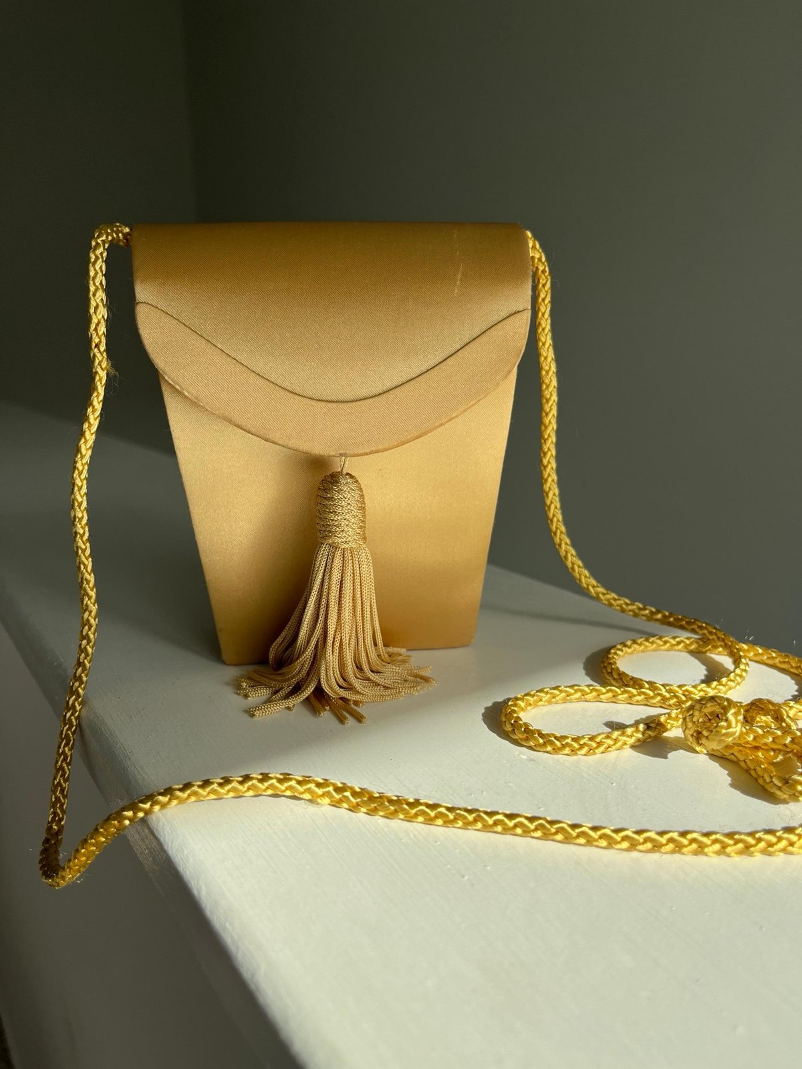 Vintage Valerie Stevens Gold Hard Case Tassel Crossbody Bag