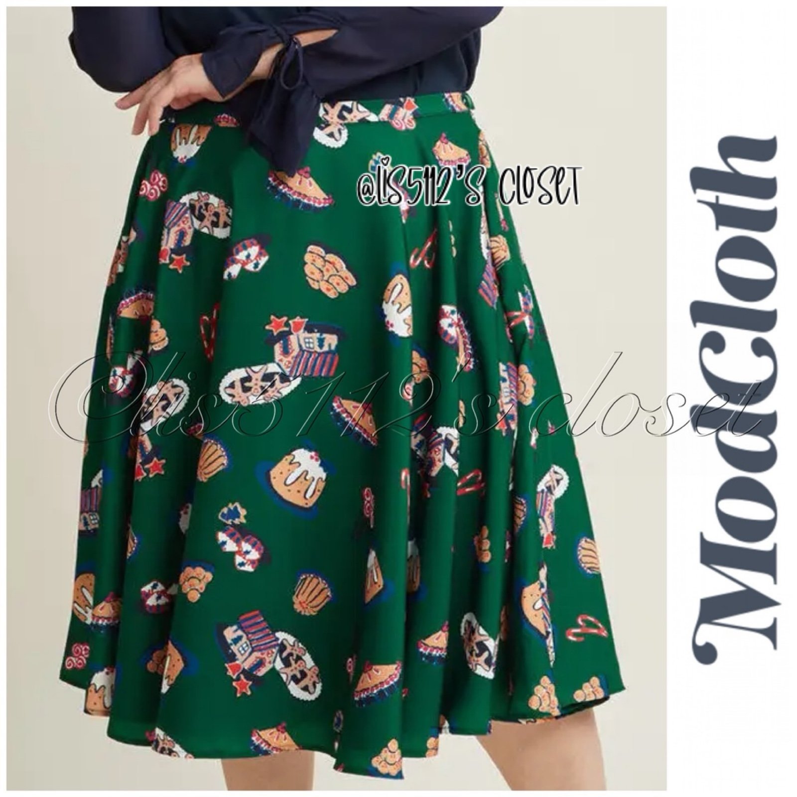 ModCloth Green Holiday Sweet Tooth Christmas Desserts Midi Skirt 4X
