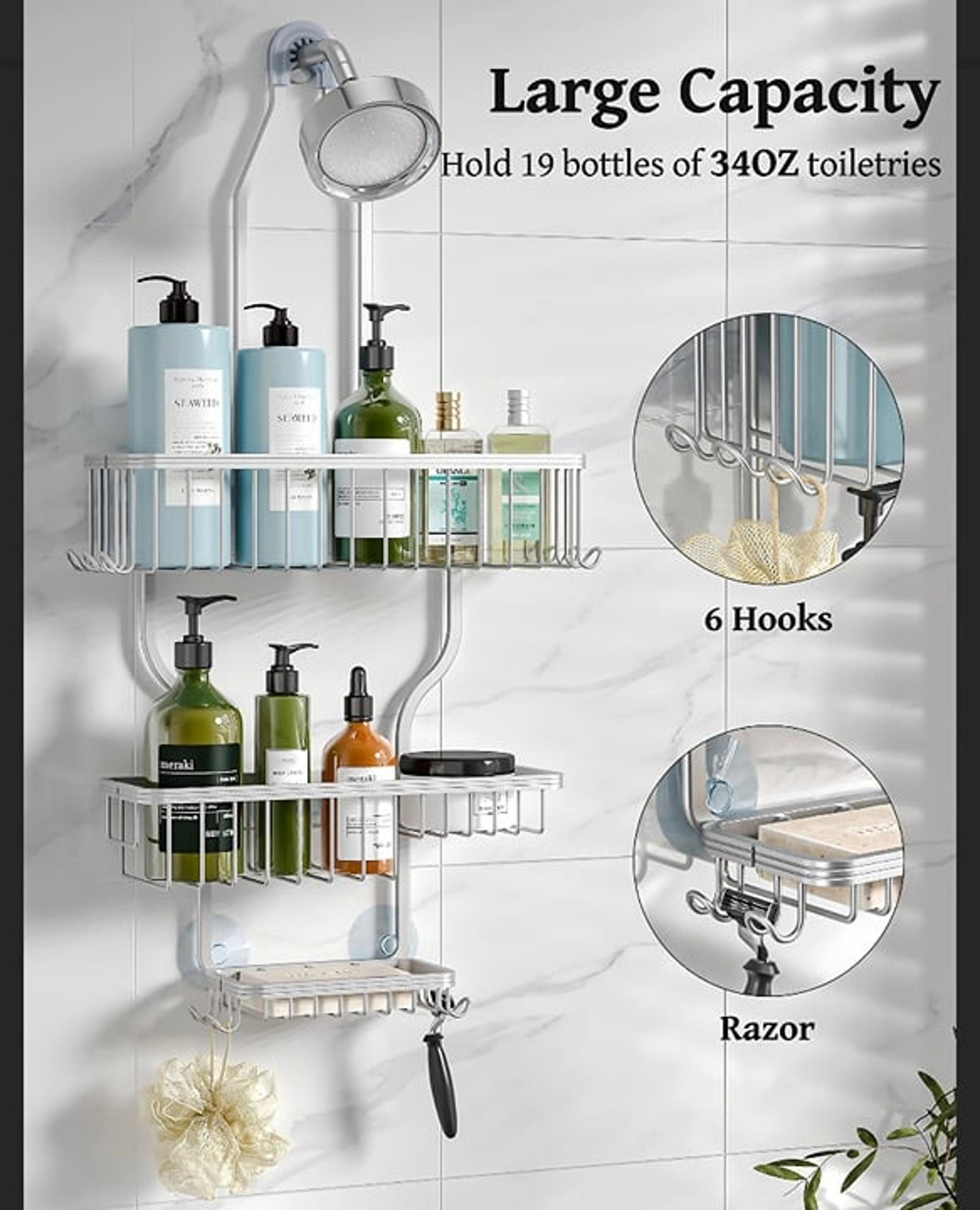 Shower Caddy Over Shower Head Never Rust Aluminum Large Hanging