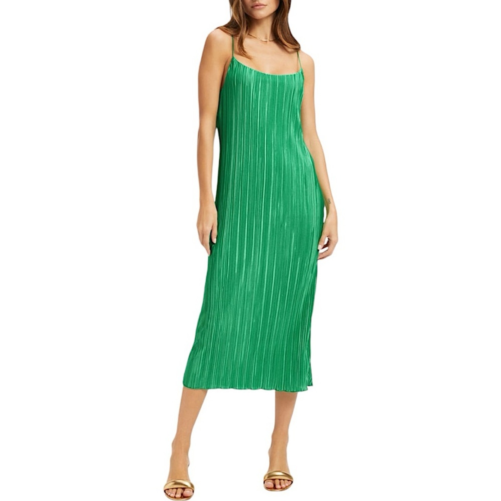 NWT Good American Always Fits Summer Green Plissé Slip Midi Dress Size 1/2 S/M