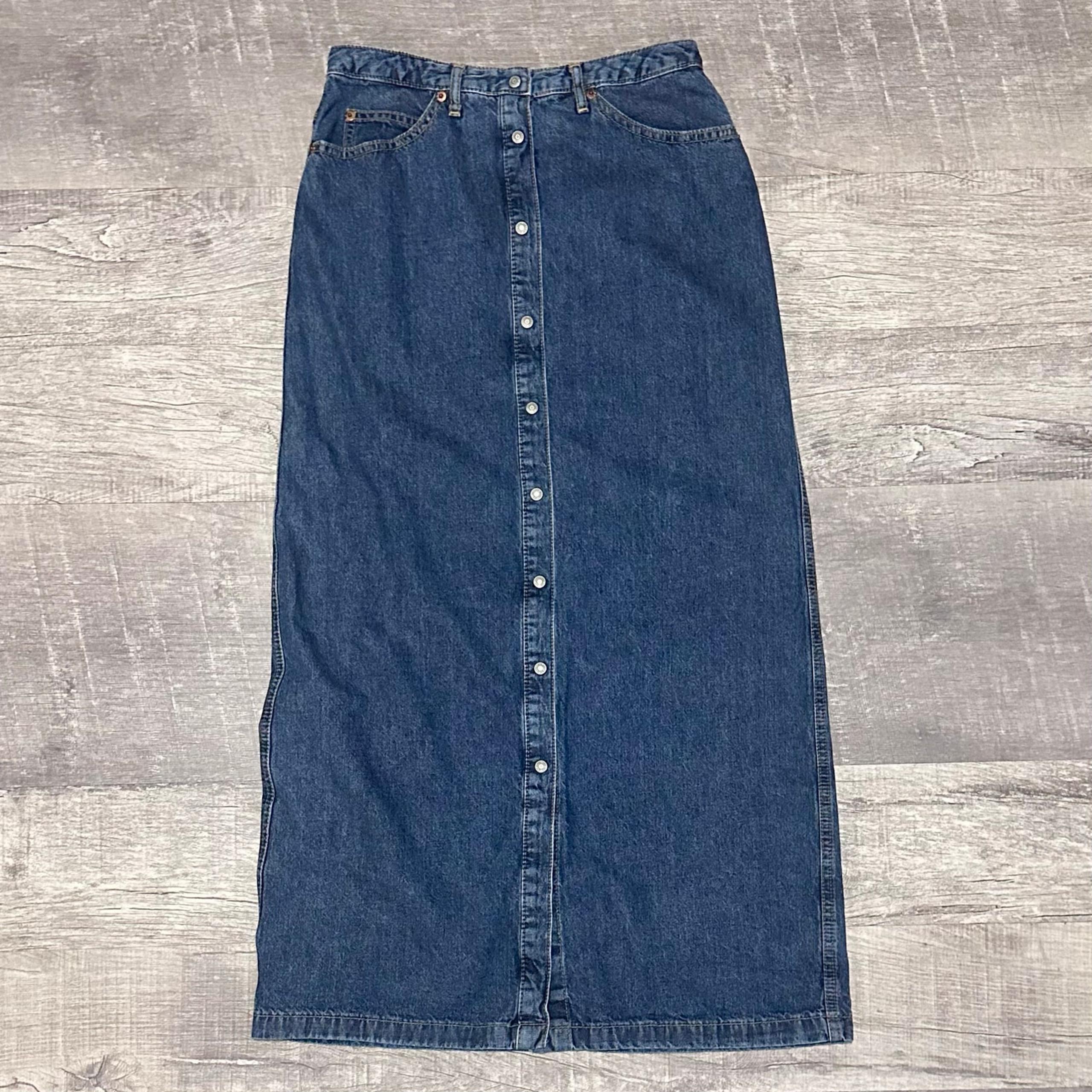 GAP Button Front Denim Maxi Skirt Womens 4 Medium Wash Jean Cotton Y2K Grunge