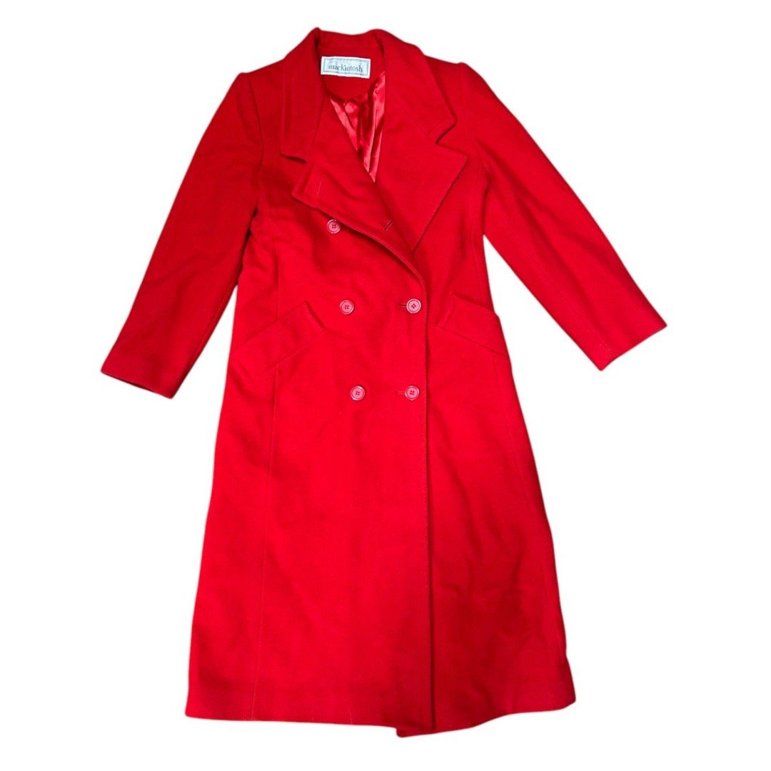 Authentic Mackintosh, Women's Button Down Wool Trench Coat, Red, Size 10, Used