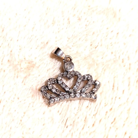 Beautiful 10K White Gold Princess Crown Diamond Pendant