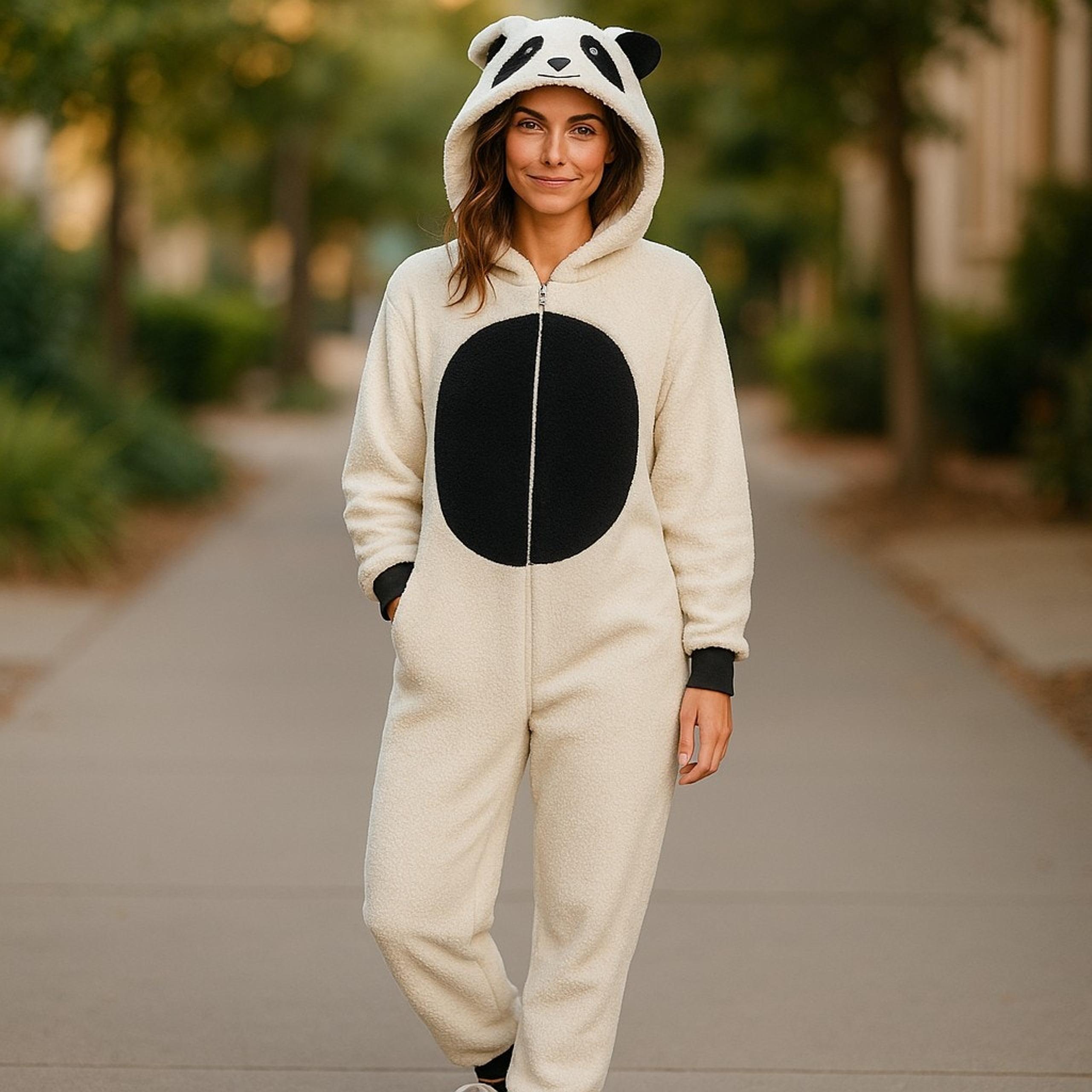 Faded Glory Womens Costume Size Small 4 6 Cream Black Panda Romper Sleeper