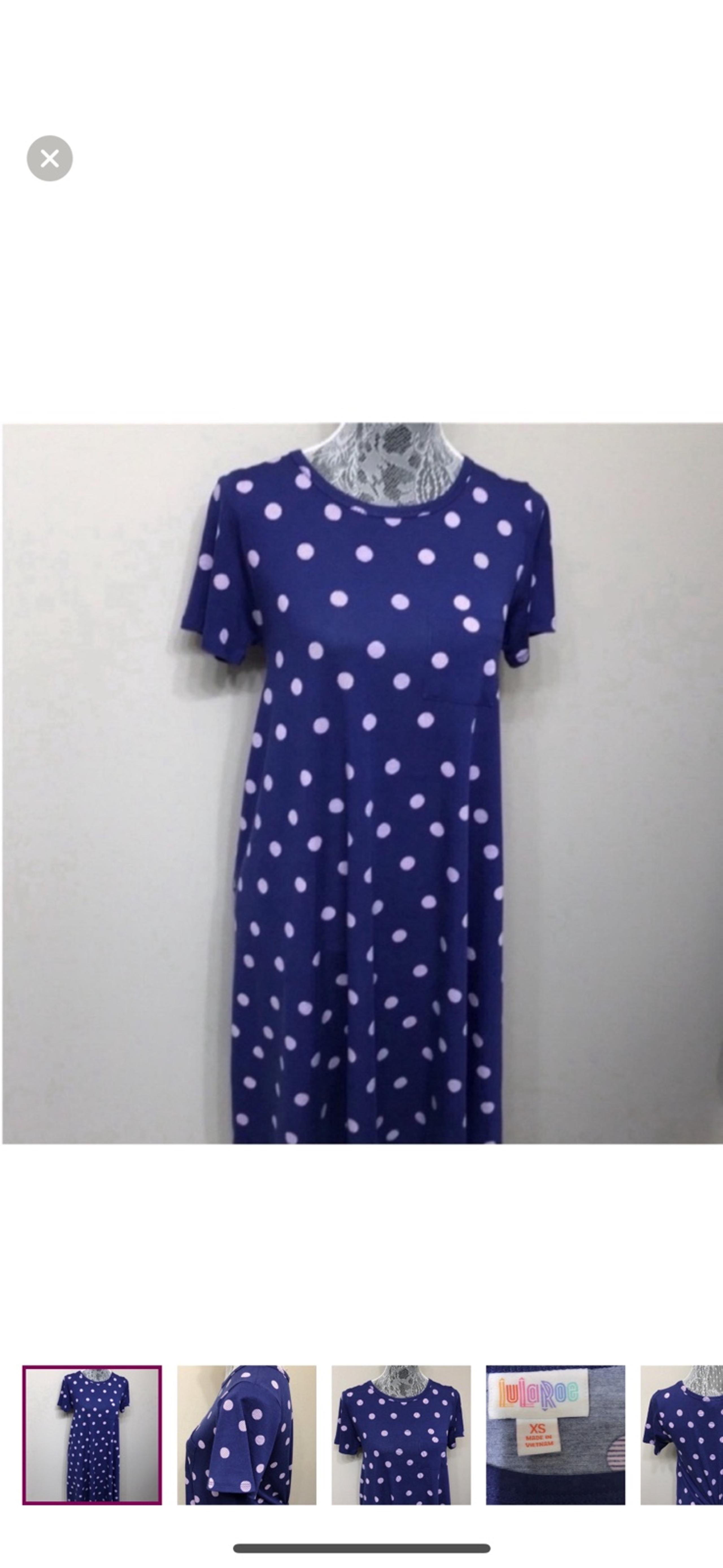 LulaRoe women’s blue with pink polka dots high low dress XS