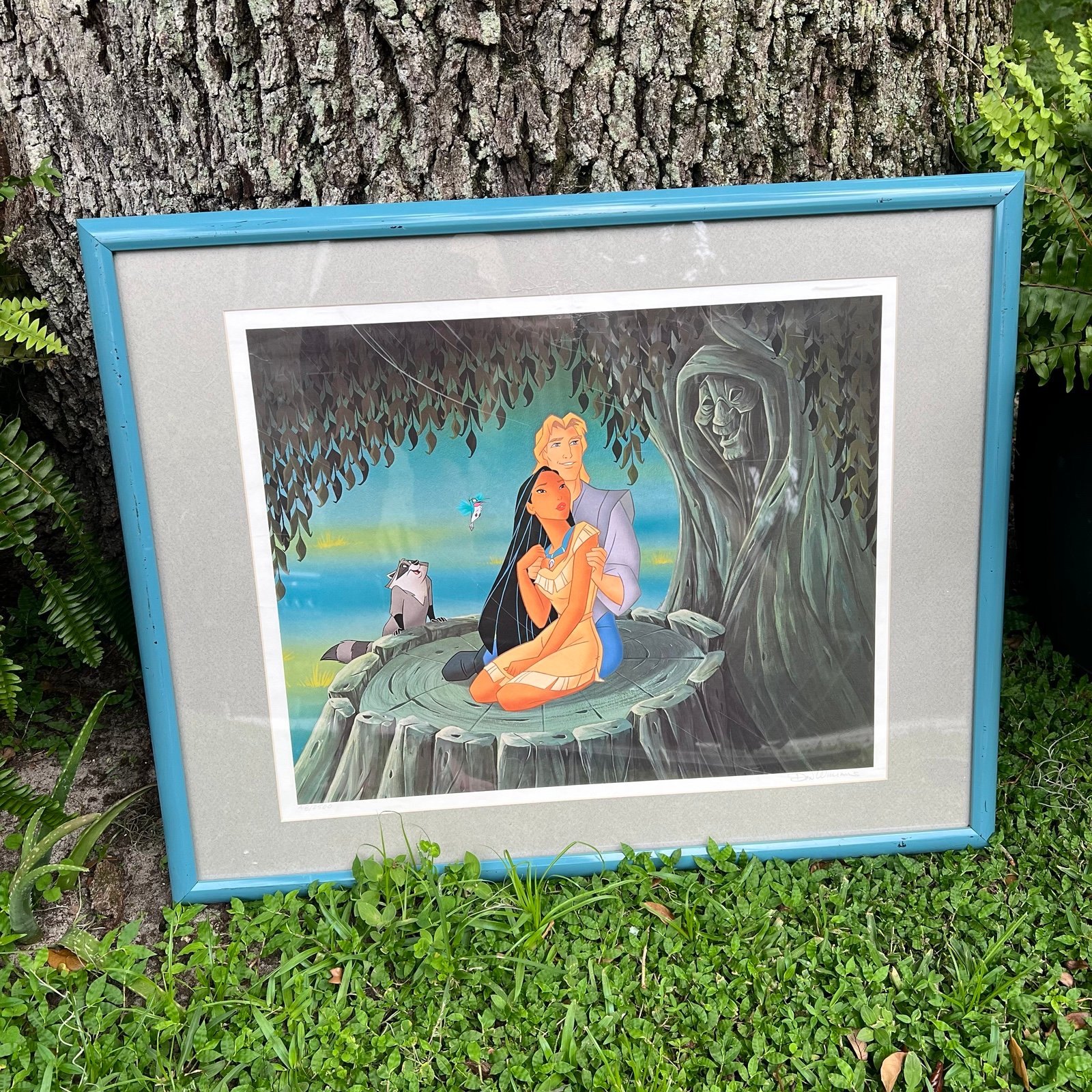 Disney Vintage Pocahontas 1990s Framed Blue Art Print Poster Don Williams Signed