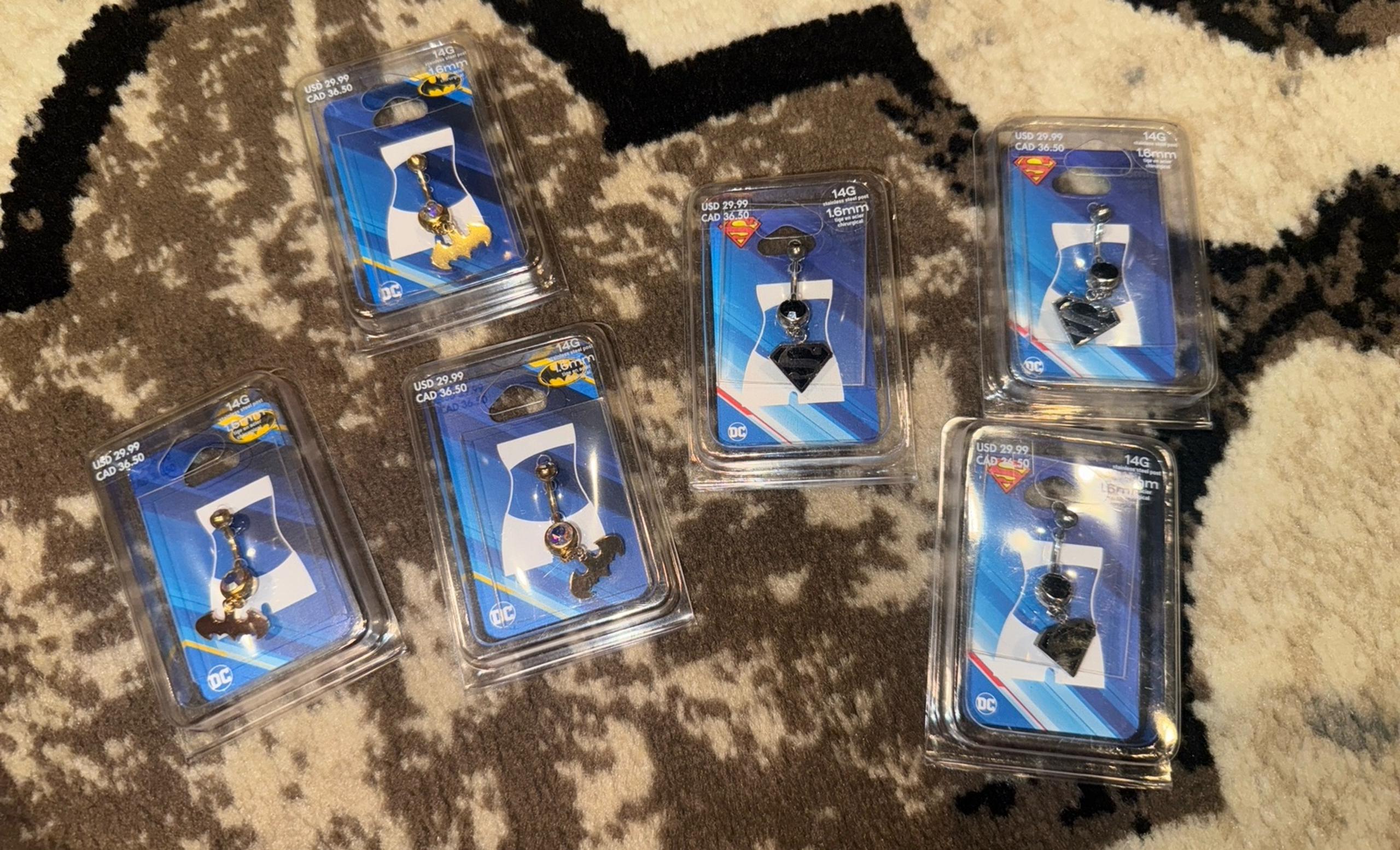 New lot of dc Batman and Superman belly ring total of 6