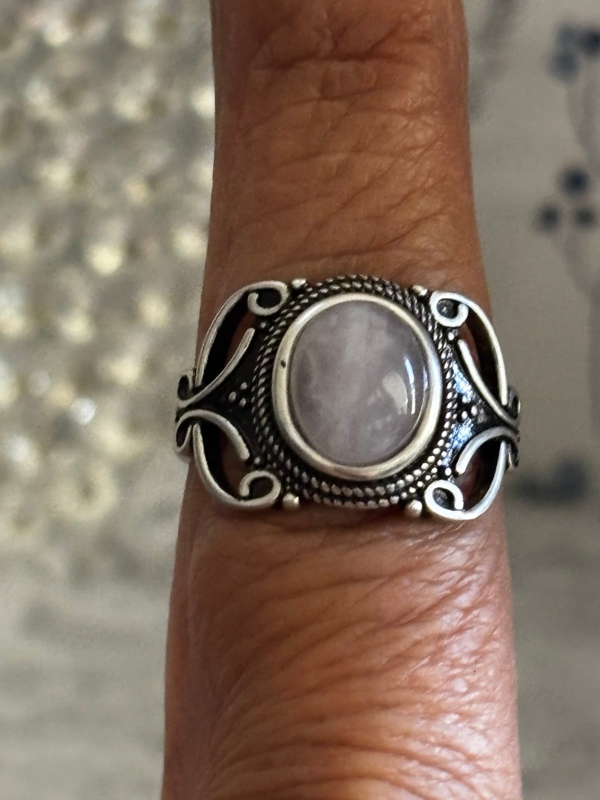 925 Rose Quartz Ring Size 9