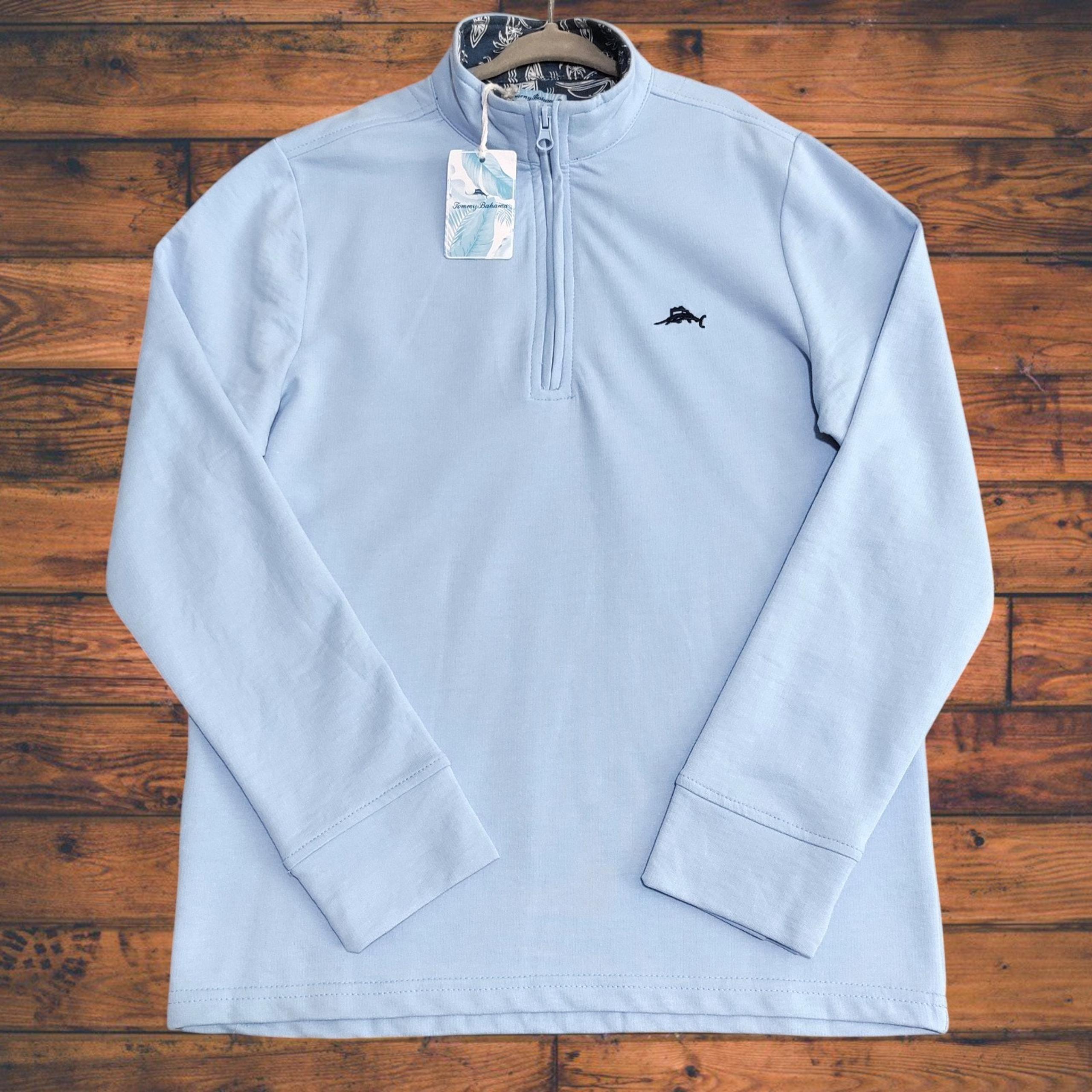 NWT Tommy Bahama Boys Kids Light Blue 1/4 Zip Long Sleeve Pullover Large 10/12