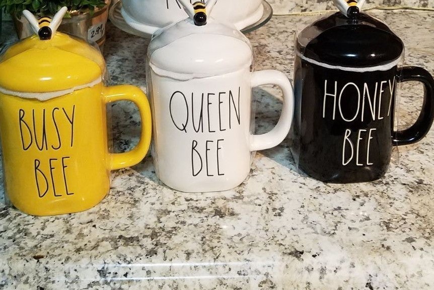 Rae Dunn BEE mugs. HONEY BEE, QUEEN BEE, BUSY BEE .
