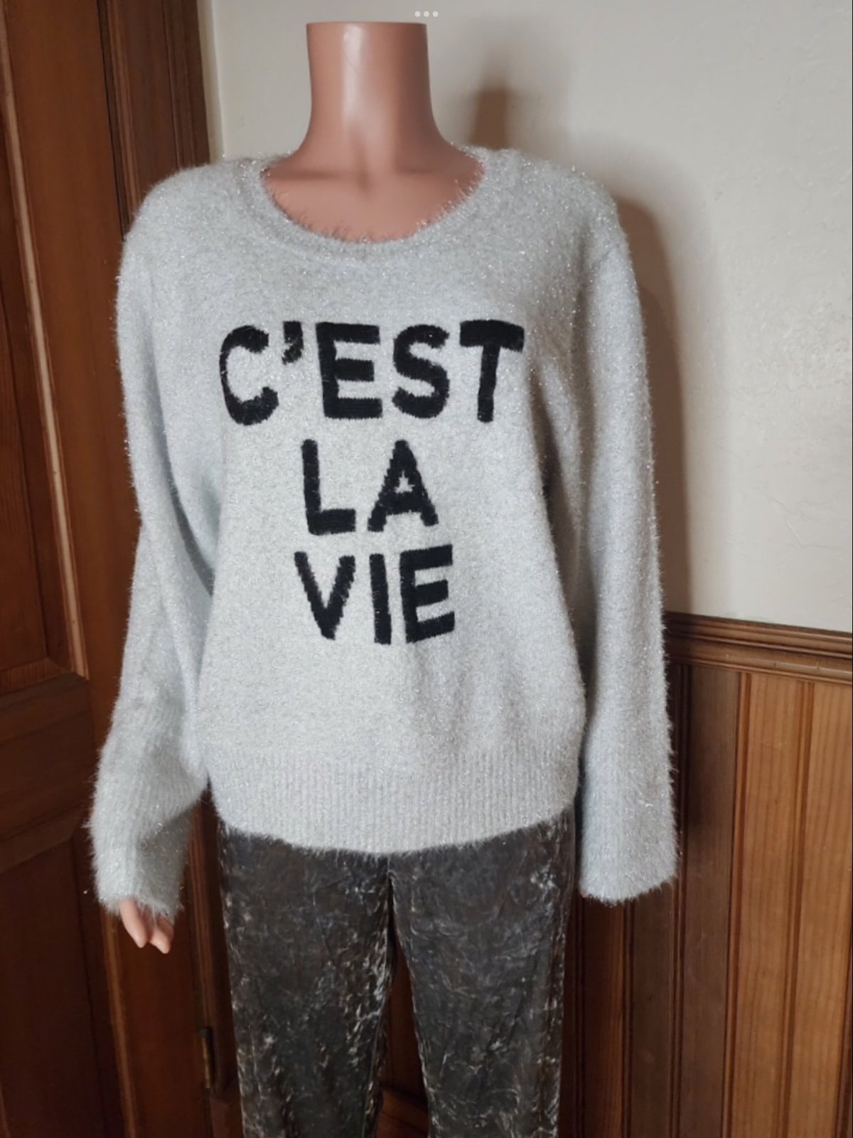 NWT Karl Lagerfeld Silver C’est La Vie Sweater XL